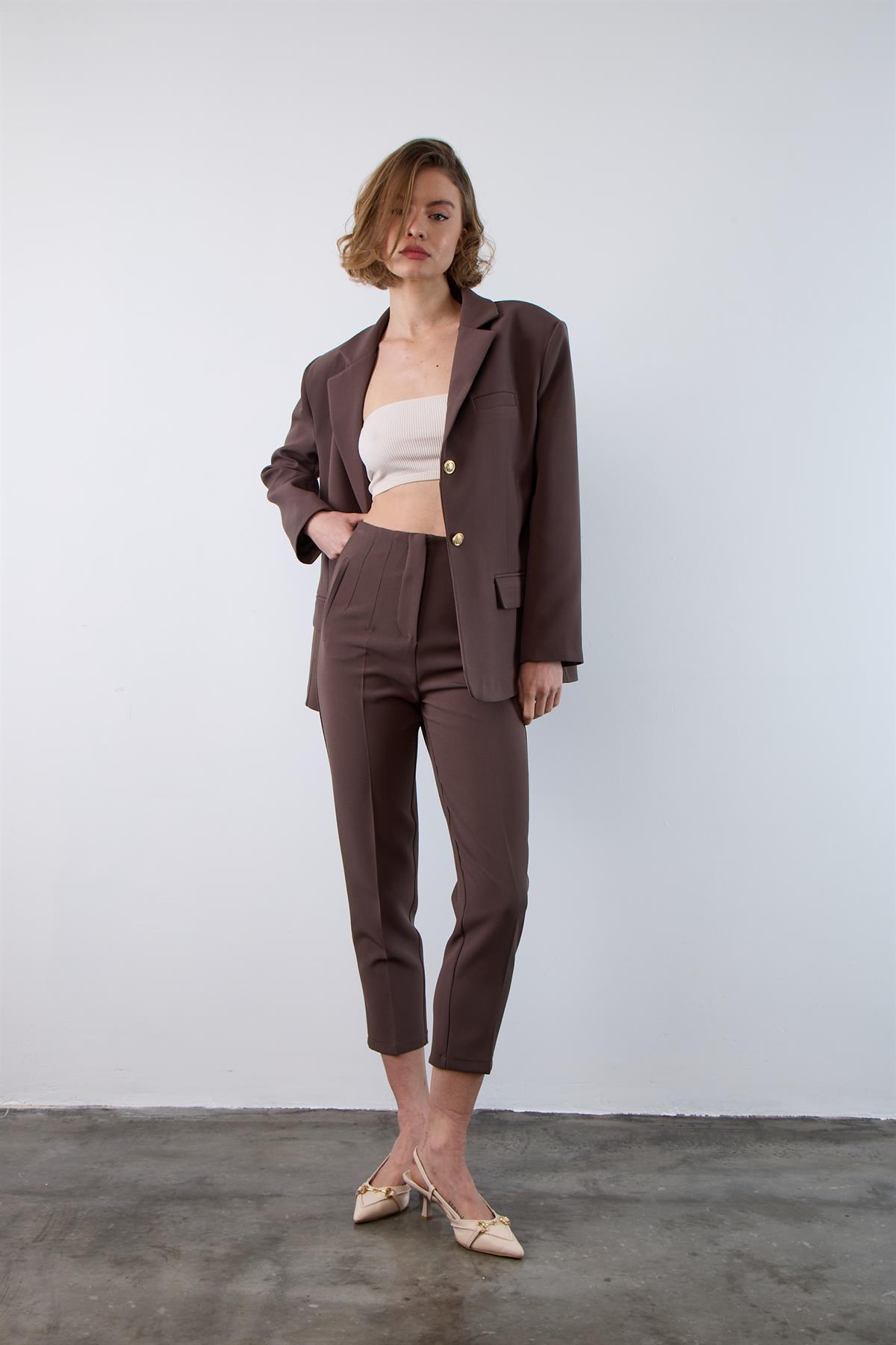 50109 PENSLİ HAVUÇ PANTOLON KAHVE