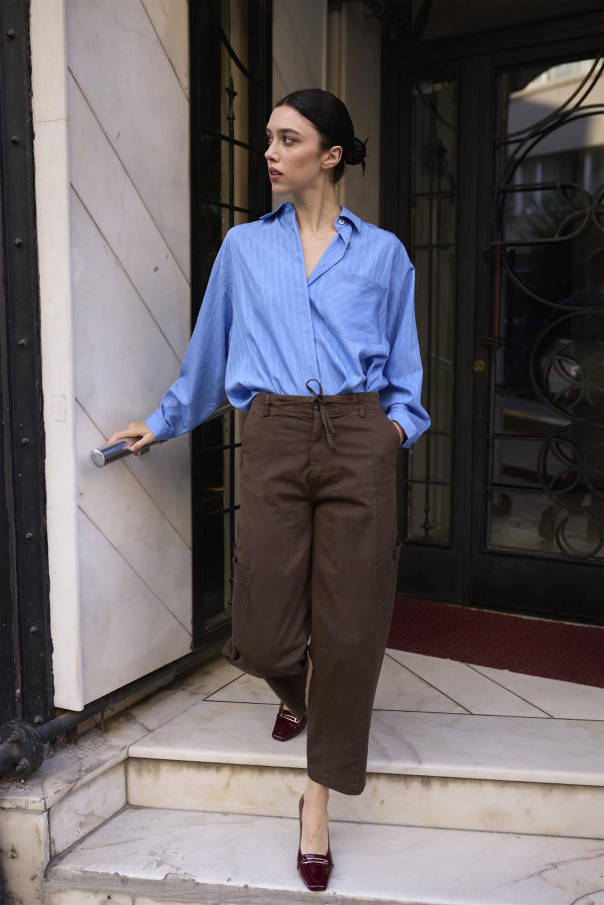 51222 BAĞCIKLI PANTOLON KAHVE