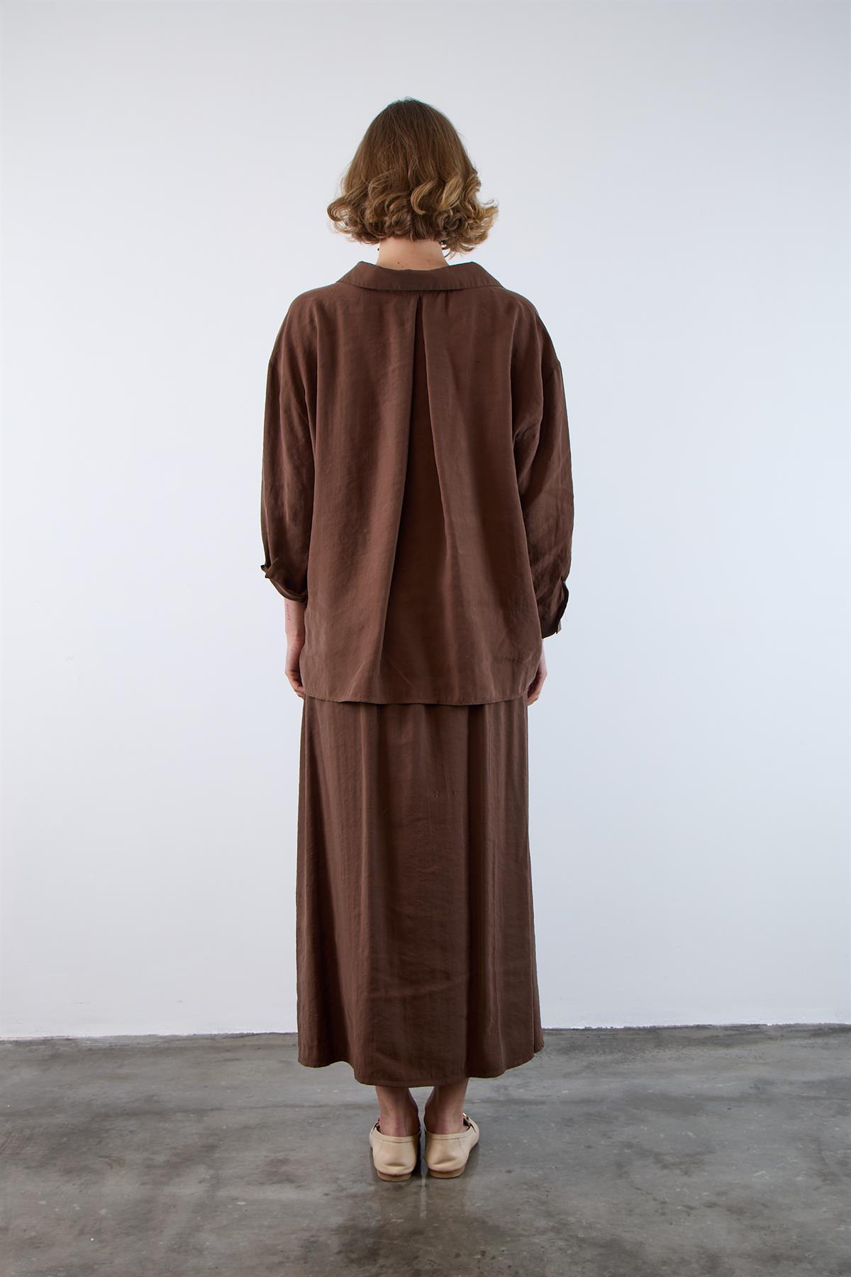 4612 DÜŞÜK OMUZLU OVERSİZE GÖMLEK KAHVE