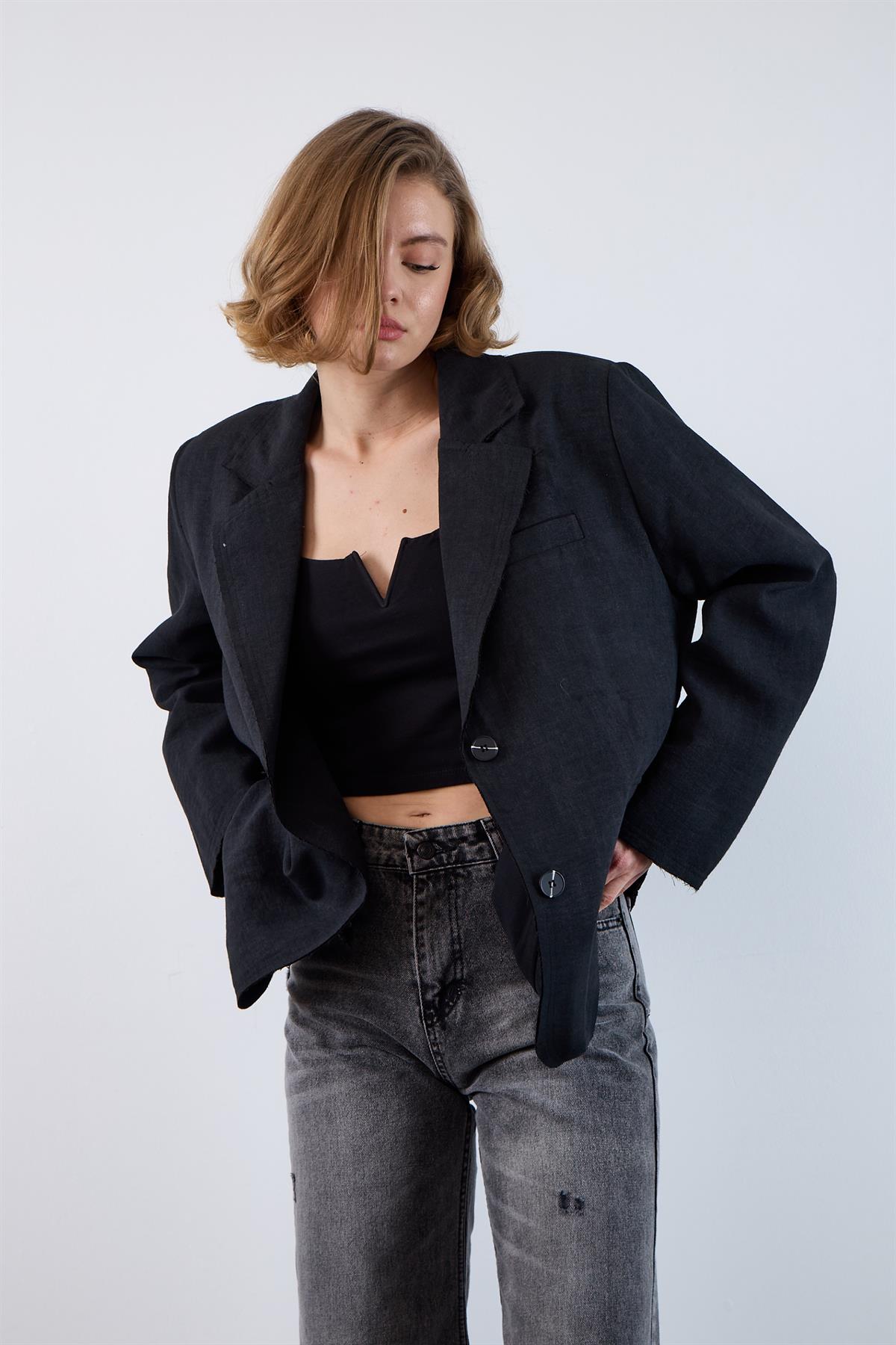 9554 PİS DİKİŞLİ CEKET SİYAH