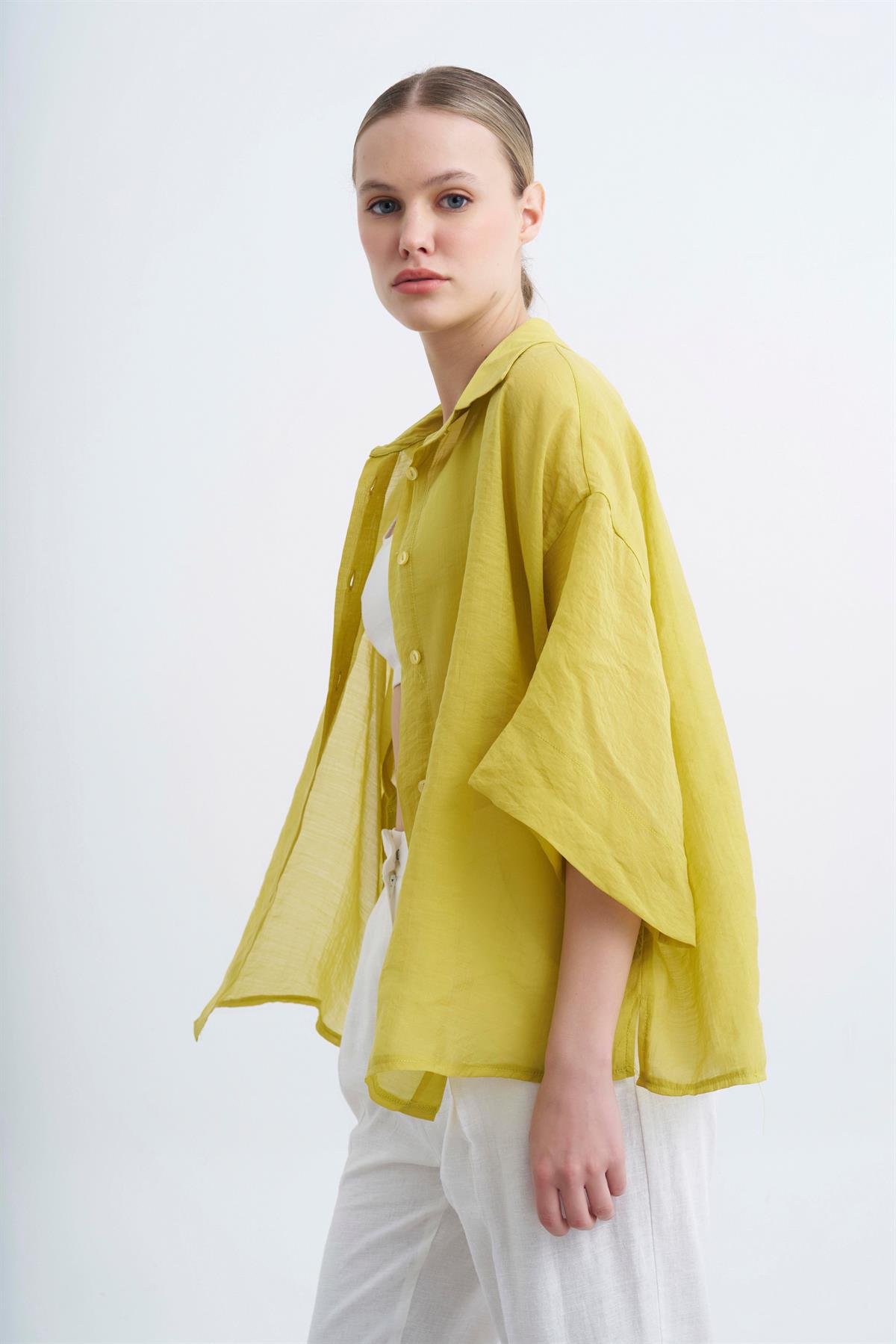 4927 OVERSIZE İPEKSİ GÖMLEK SARI