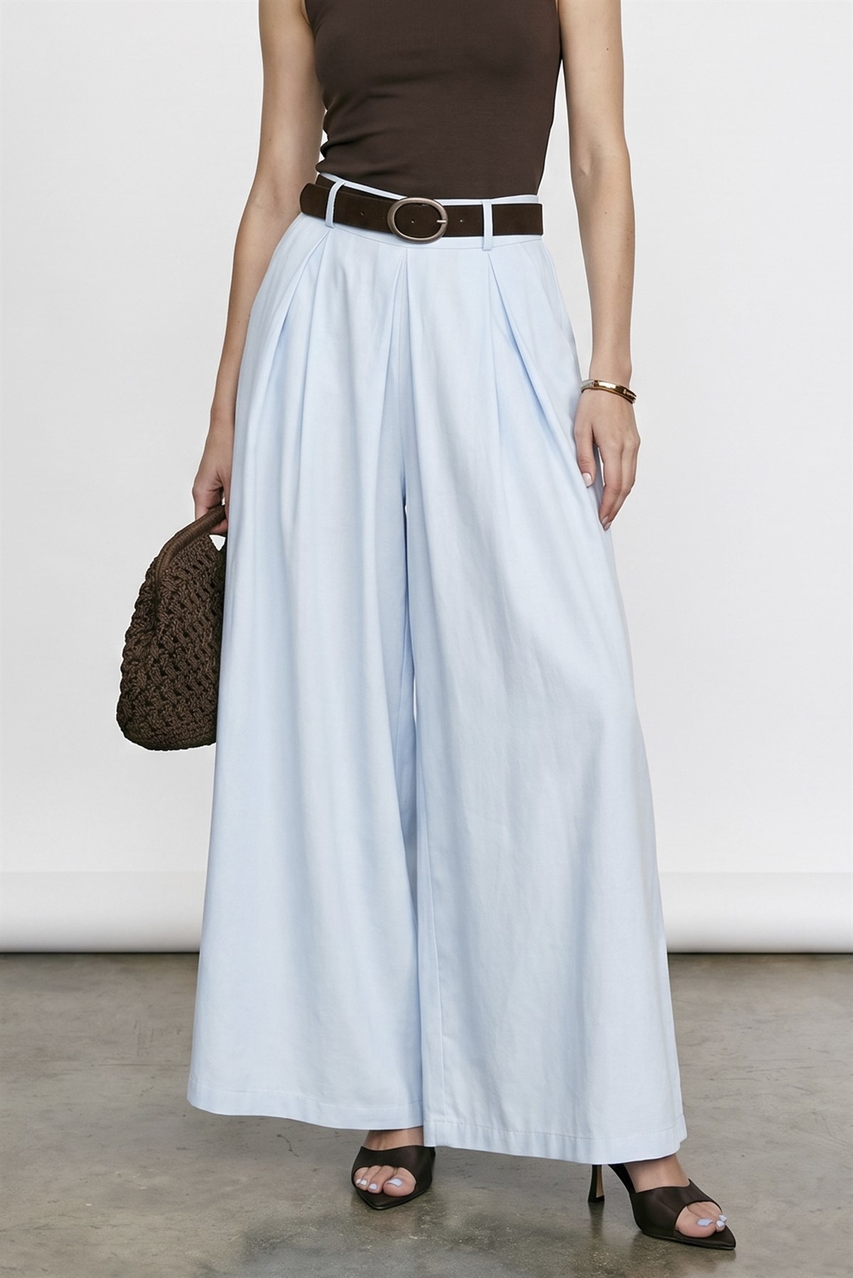 51354 KEMERLİ ETEKLİ PANTOLON BEBE MAVİ
