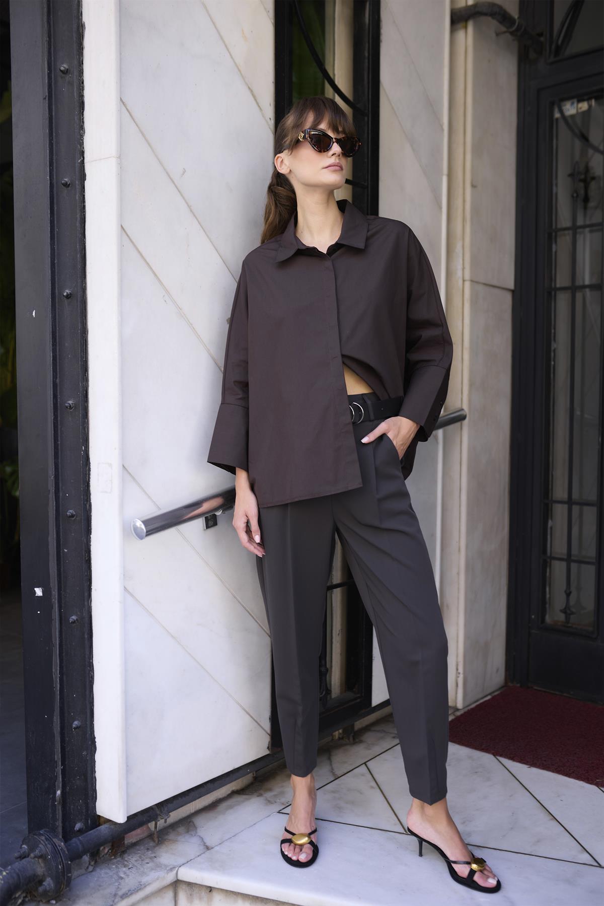 4986 POPLİN GÖMLEK KAHVE