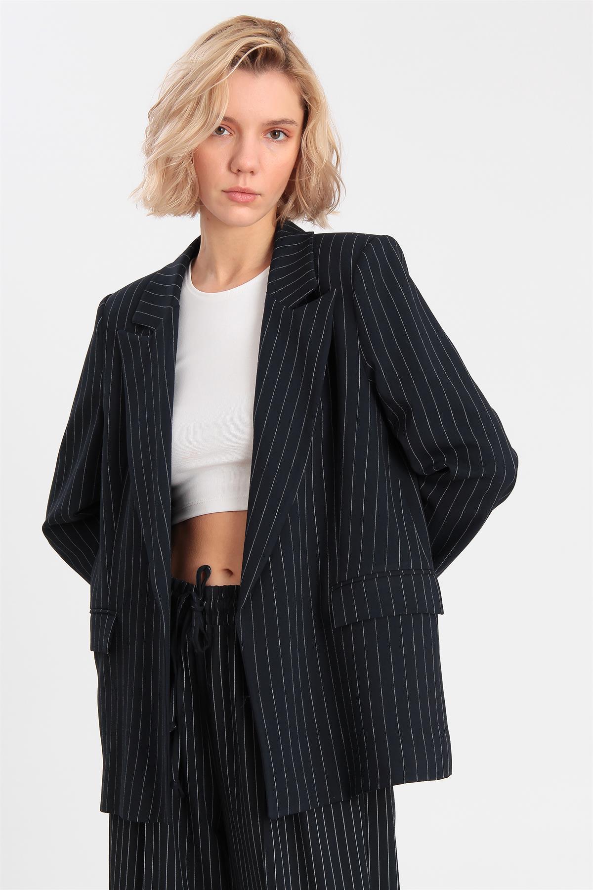 9301 ÇİZGİLİ CEKET LACİVERT