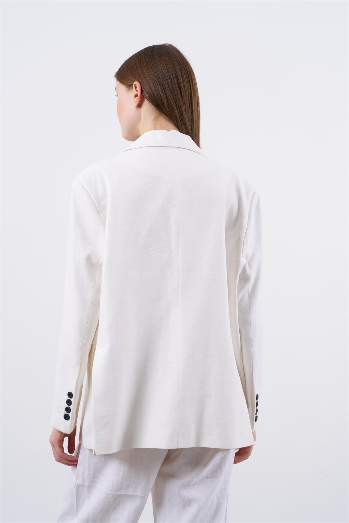 9433 KETEN CEKET BEYAZ