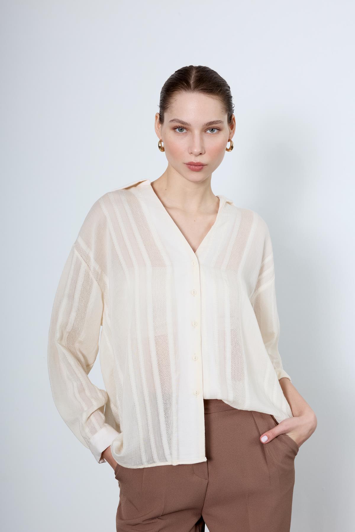 4914 TRANSPARAN GÖMLEK KREM