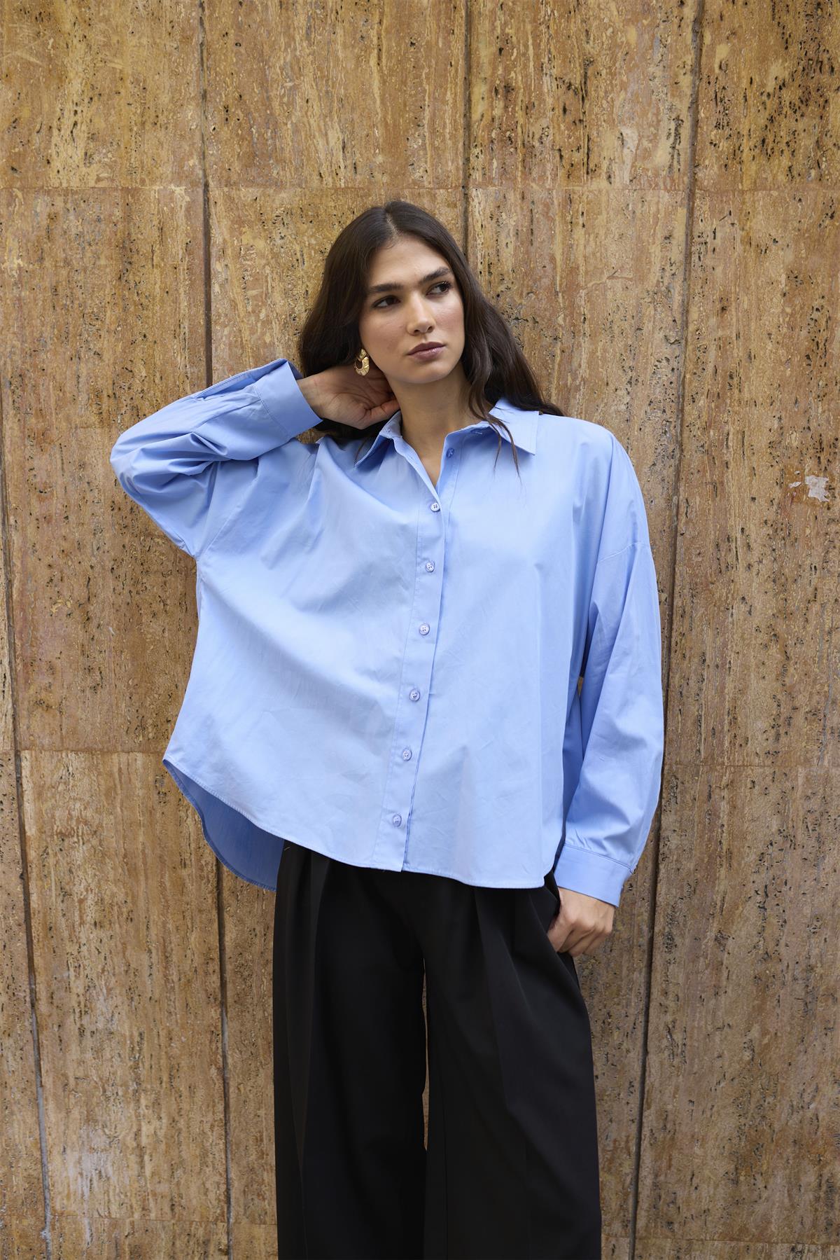 4992 ARKASI BÜZGÜLÜ GÖMLEK MAVİ