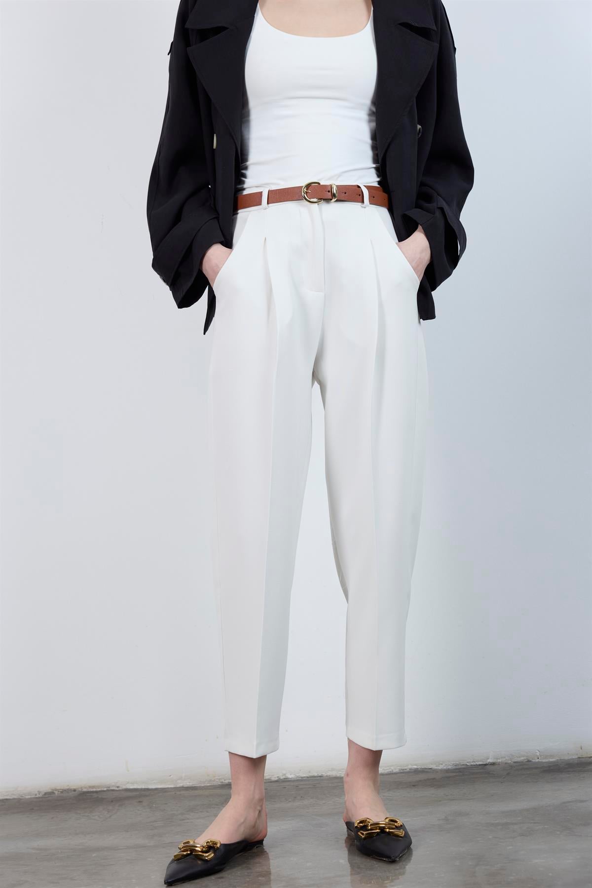 50938 KEMERLİ PANTOLON BEYAZ