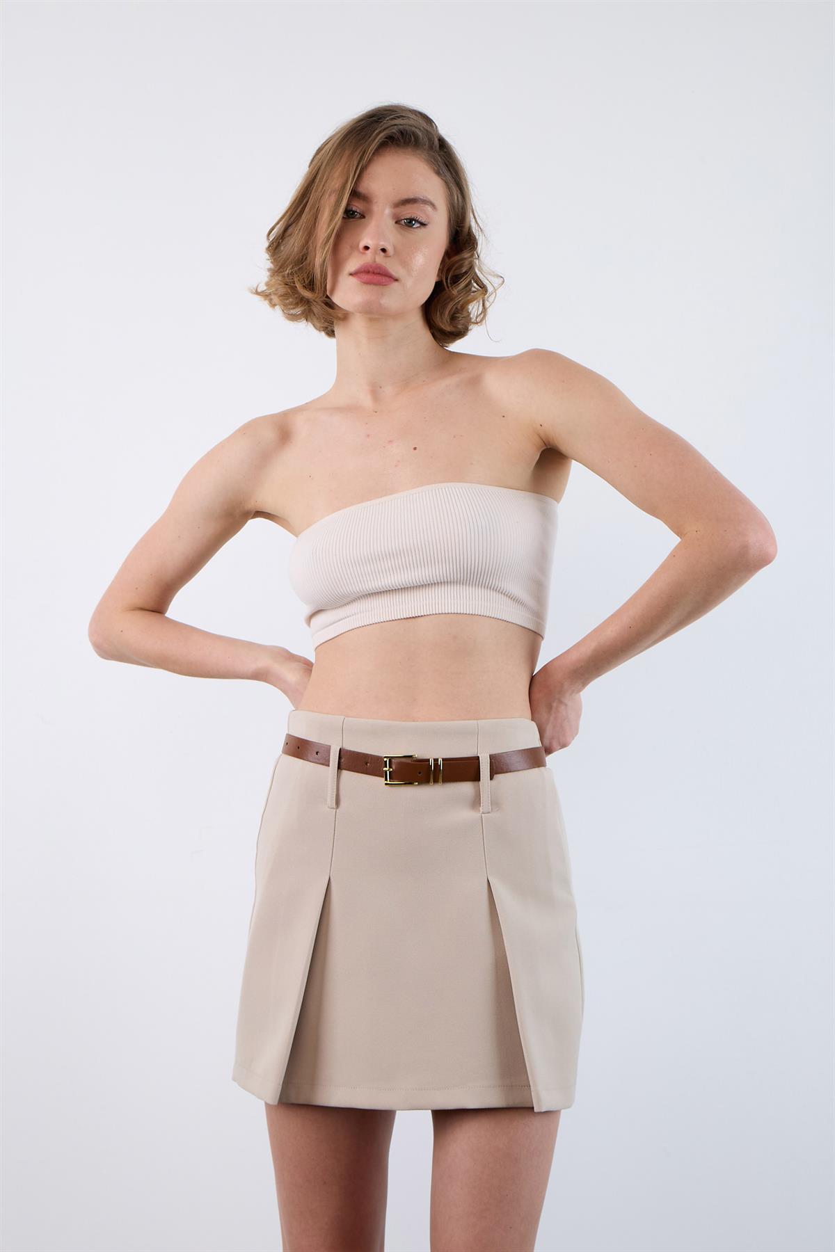 51065 ATLAS KEMERLİ ŞORT ETEK TAŞ