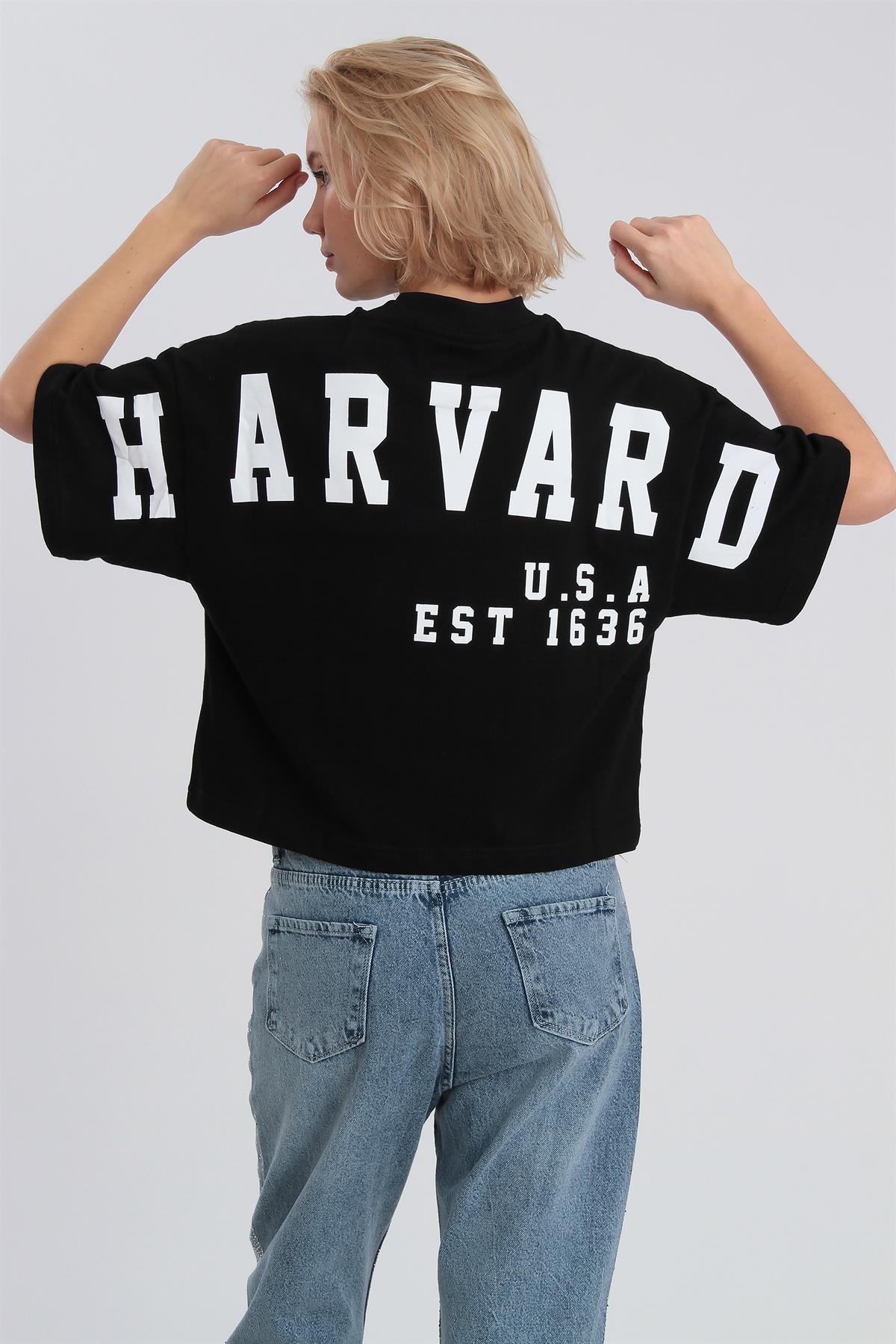 0021 HARVARD BASKILI TİŞÖRT SİYAH