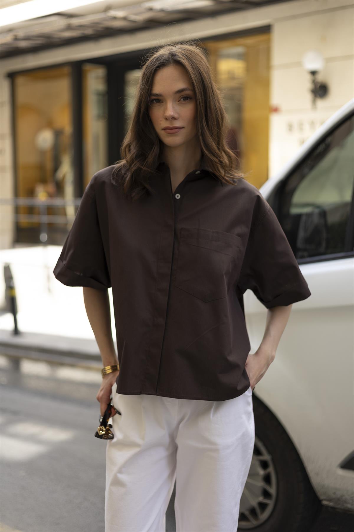 4968 POPLİN GÖMLEK KAHVE