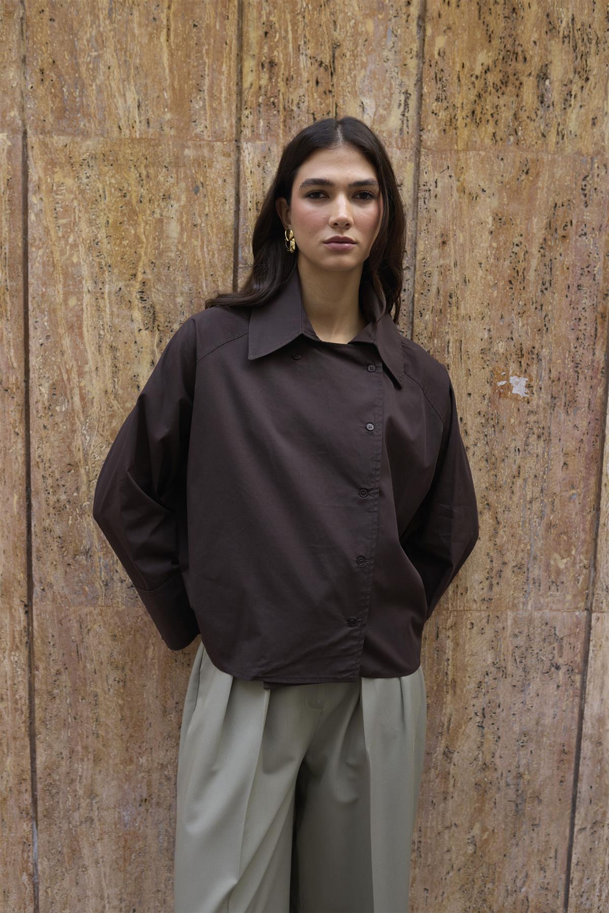 5001 REGLAN POPLİN GÖMLEK KAHVE