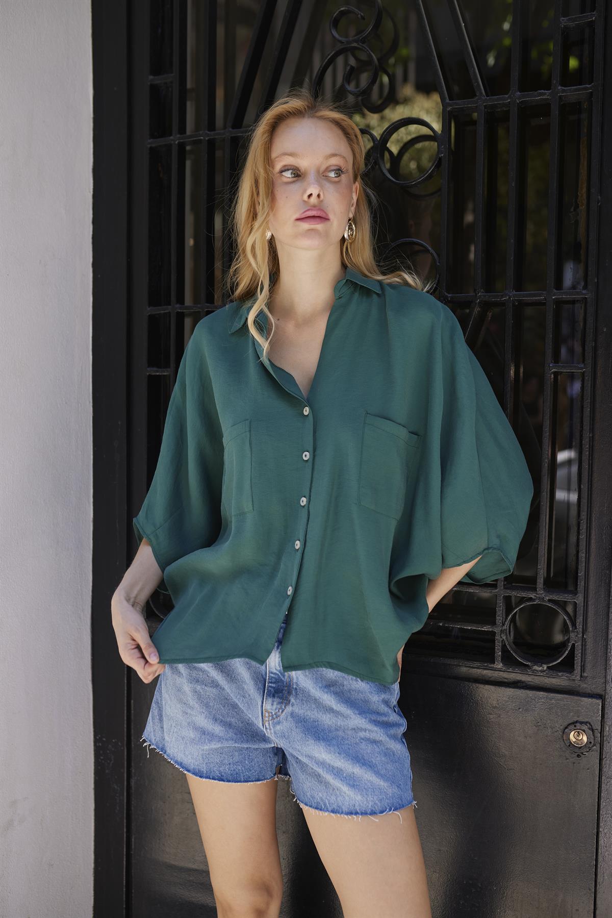 4925 OVERSIZE GÖMLEK ZÜMRÜT