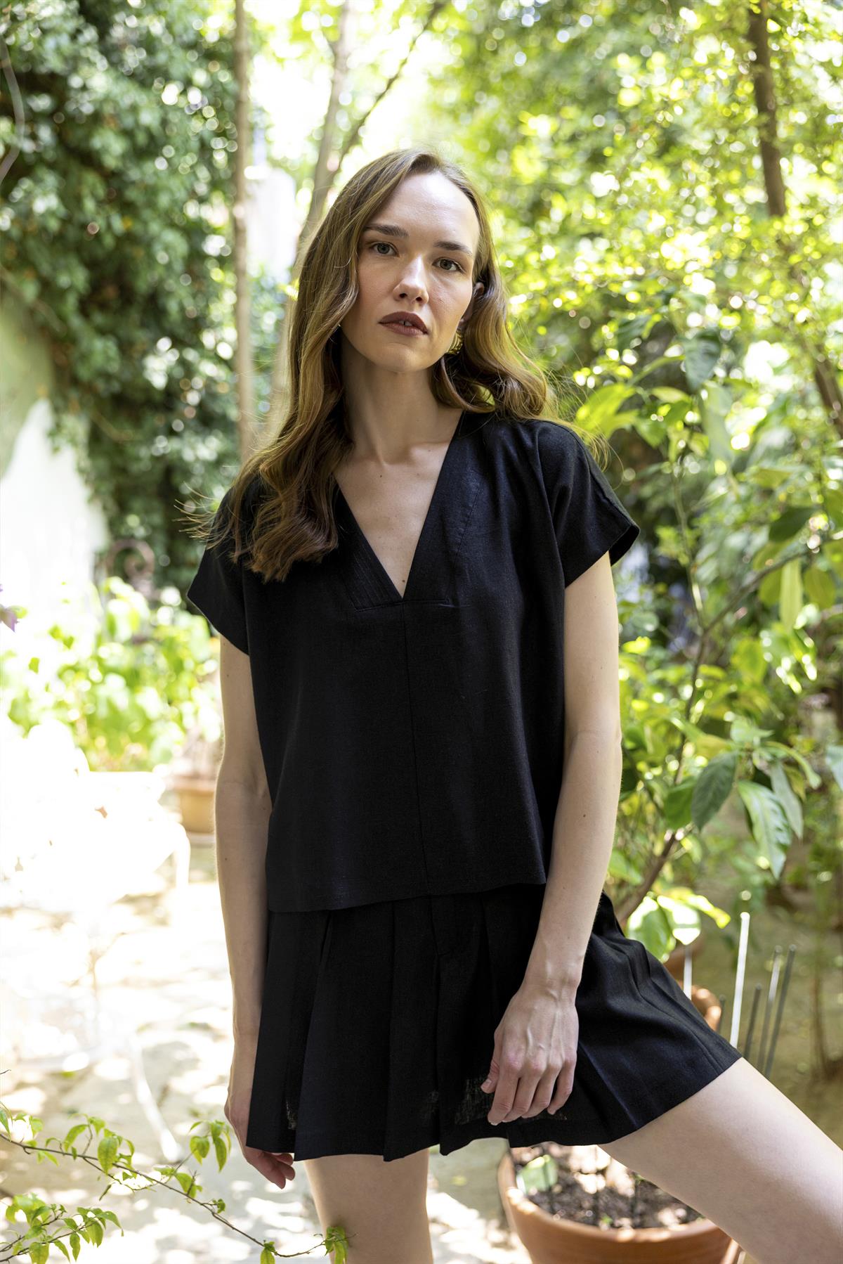 51169 BLUZ ŞORT ETEK TAKIM SİYAH