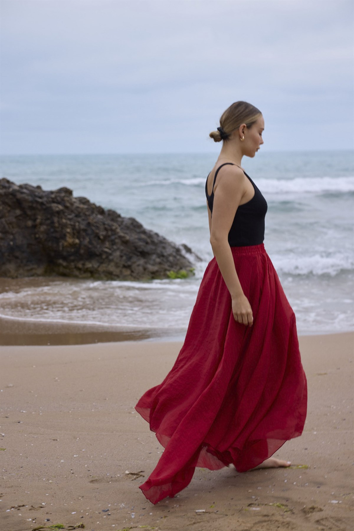 3406 ASİMETRİK ETEK KIRMIZI