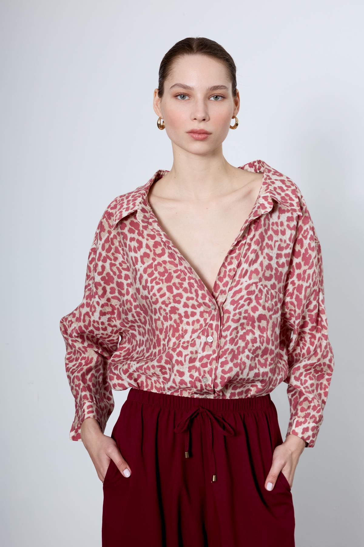 4954 OVERSİZE OVERSİZE GÖMLEK BORDO