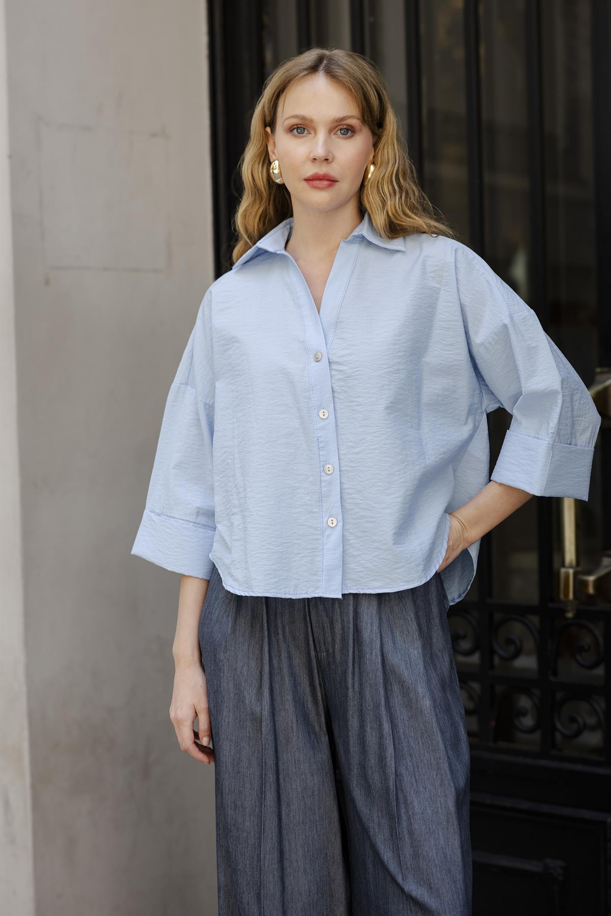 4973 OVERSIZE GÖMLEK MAVİ