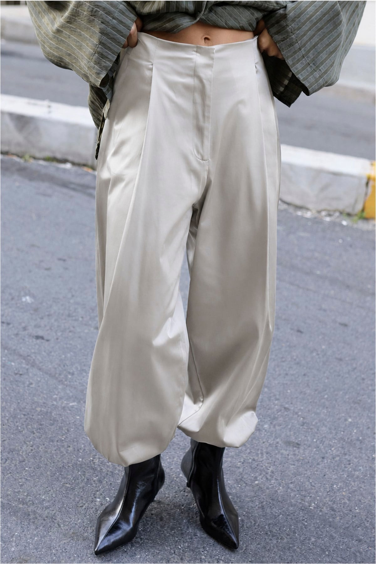 51235 SATEN PAÇASI LASTİKLİ PANTOLON TAŞ