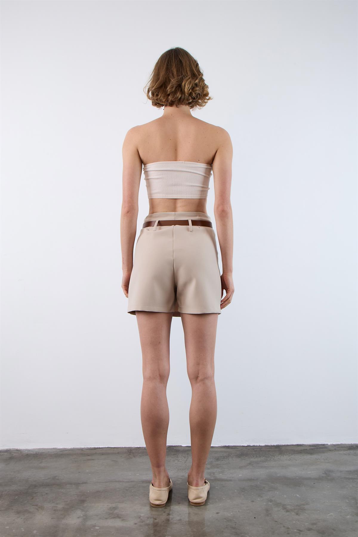 51065 ATLAS KEMERLİ ŞORT ETEK TAŞ