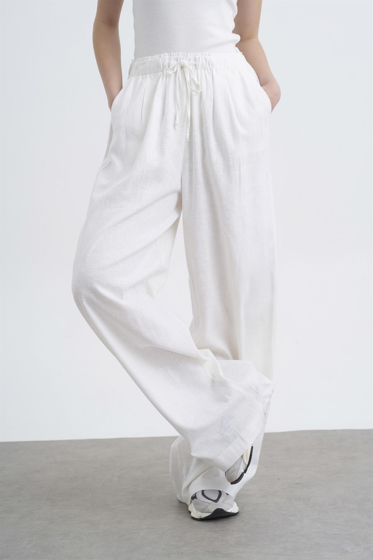51017 KETEN PANTOLON BEYAZ