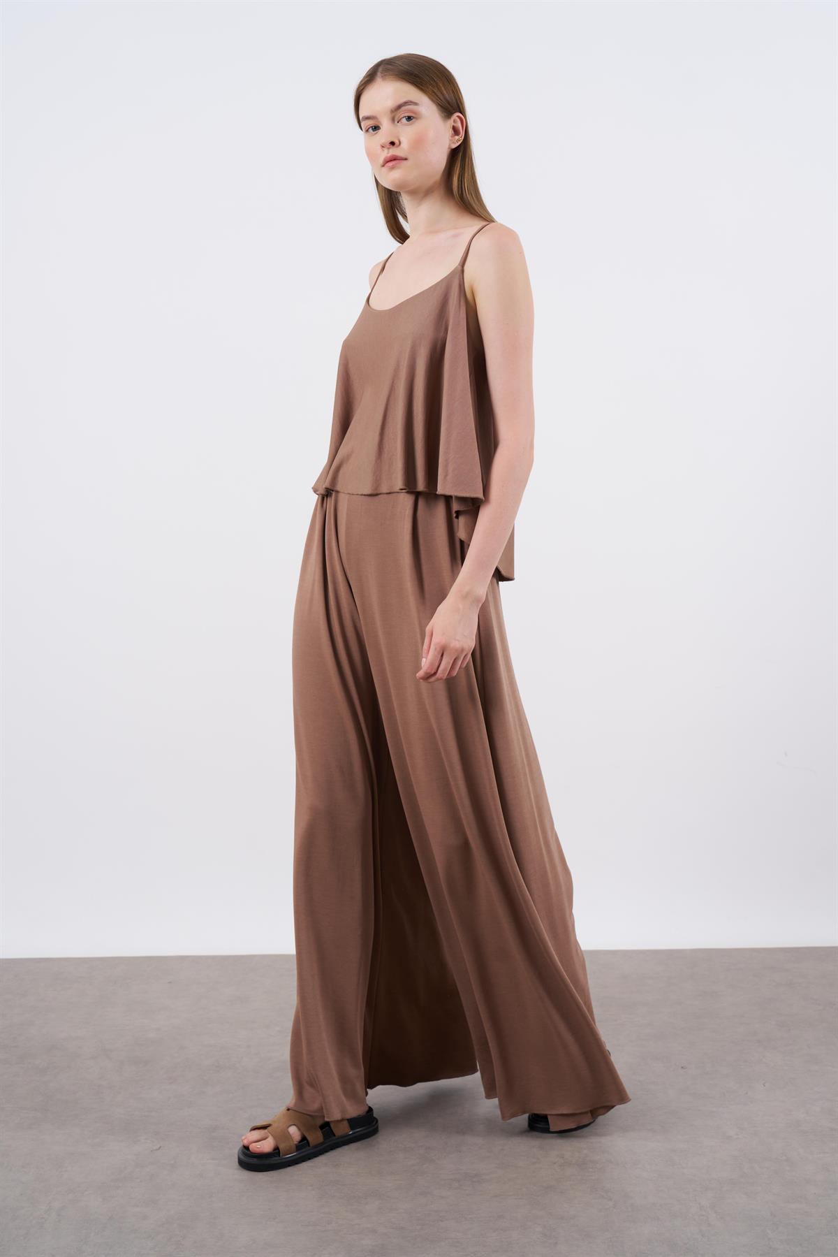 51052 ASKILI BLUZ PANTOLON TAKIM KAHVE