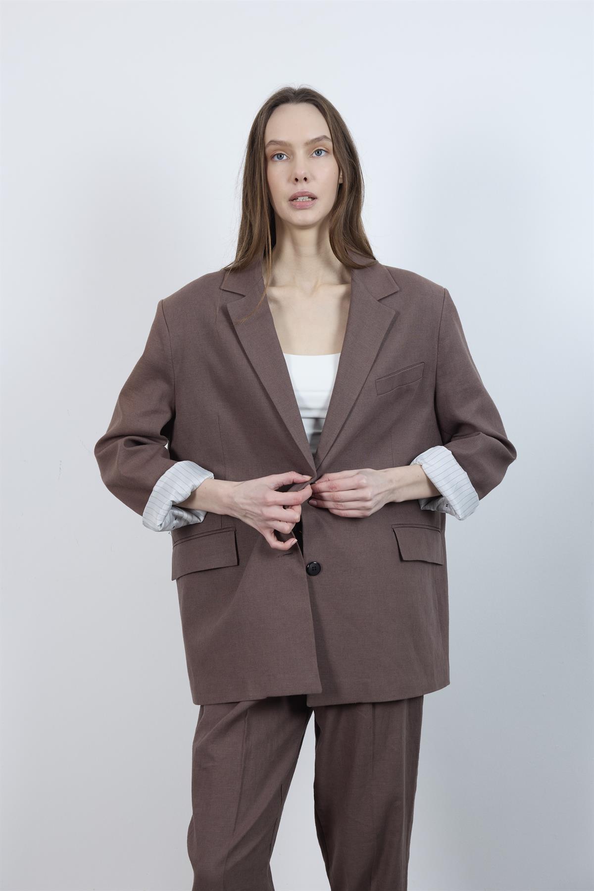 9433 KETEN CEKET KAHVE