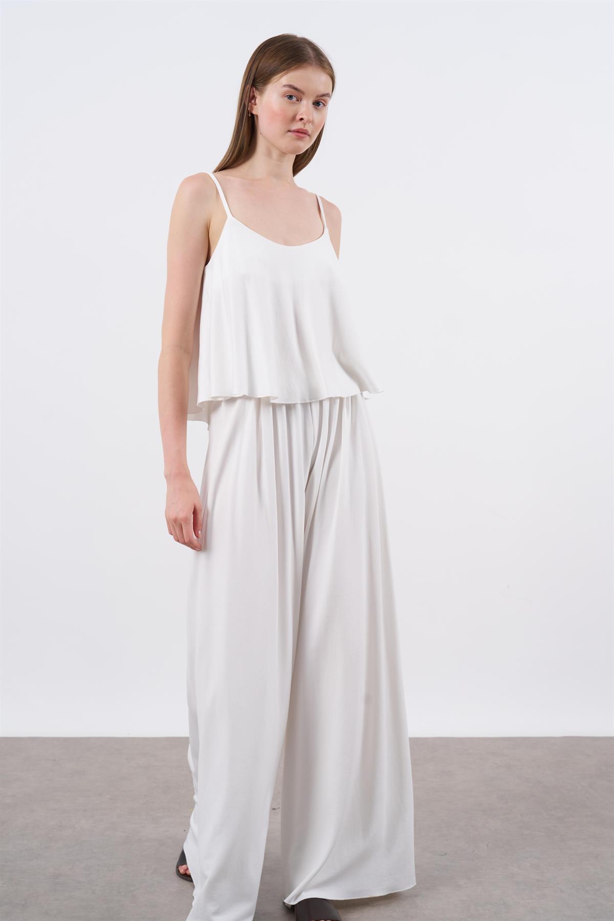 51052 ASKILI BLUZ PANTOLON TAKIM BEYAZ