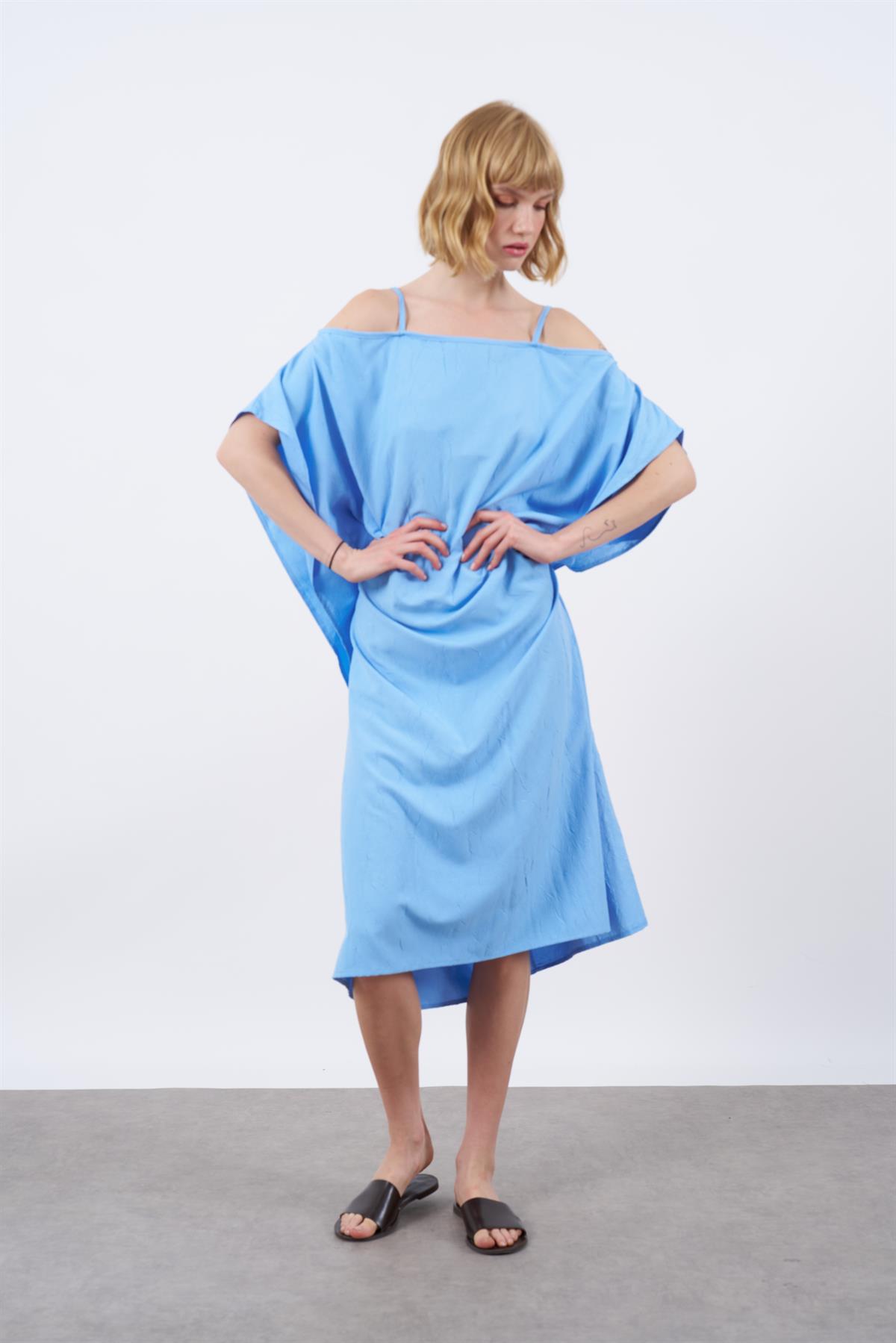 3195 ASKILI ELBİSE MAVİ