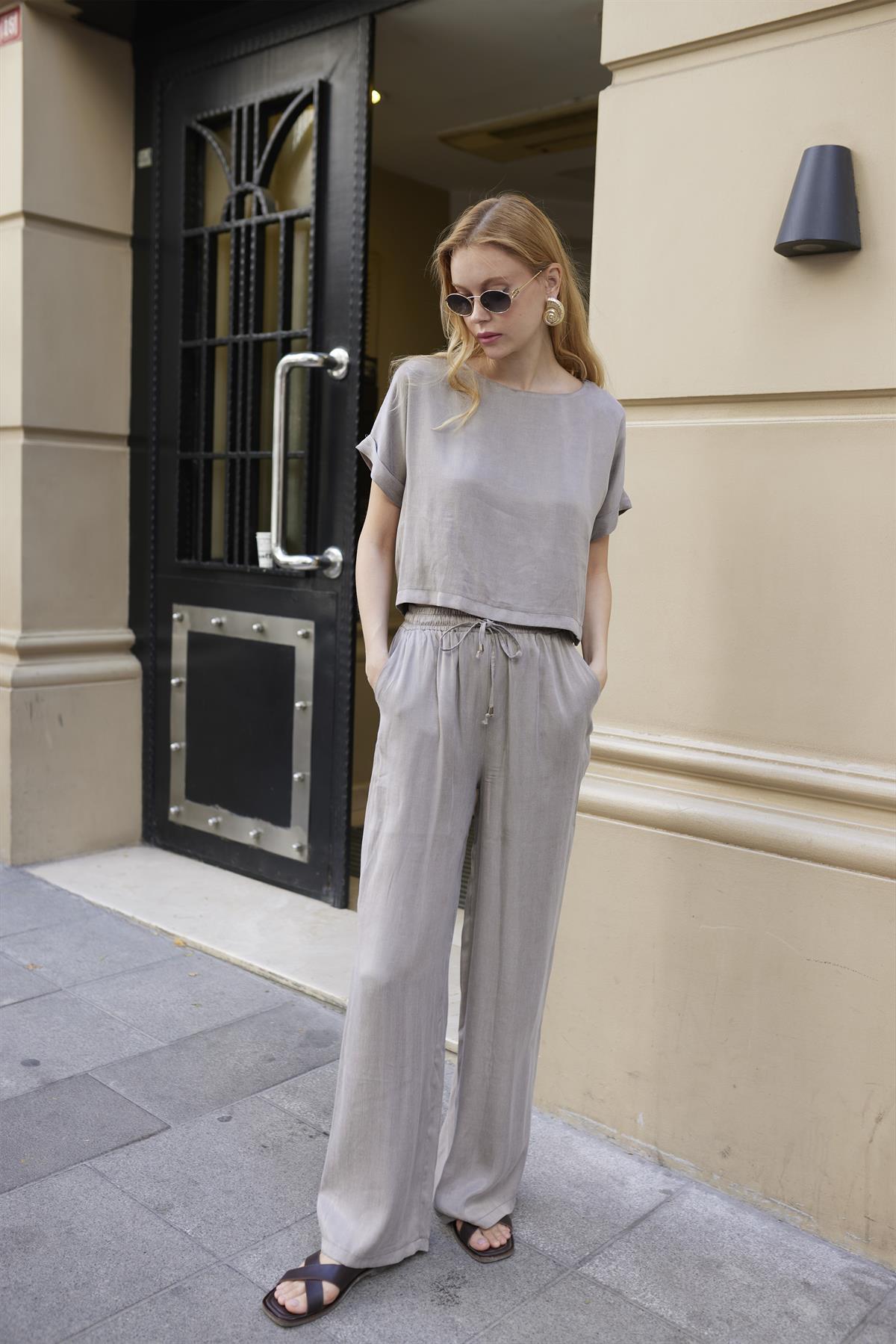 51163 BLUZ PANTOLON TAKIM VİZON