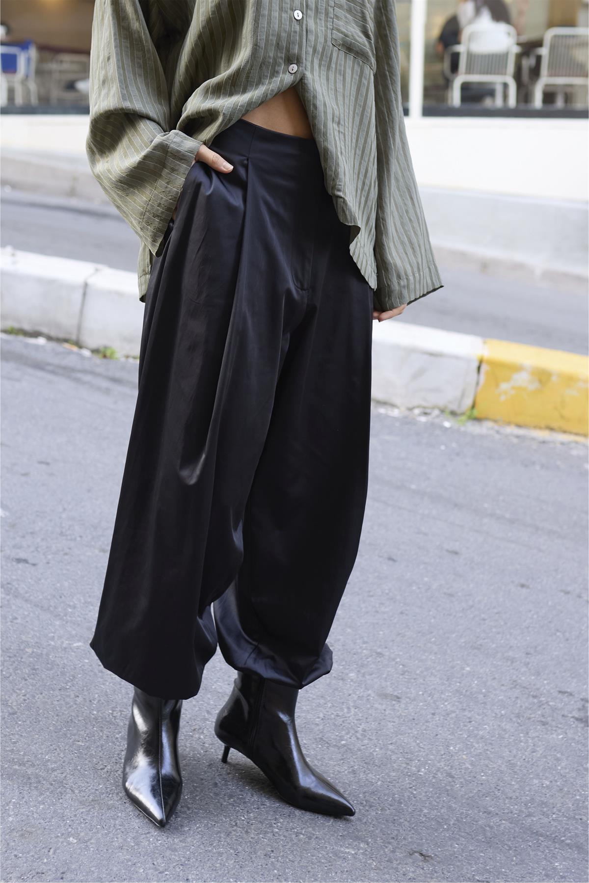 51235 SATEN PAÇASI LASTİKLİ PANTOLON SİYAH