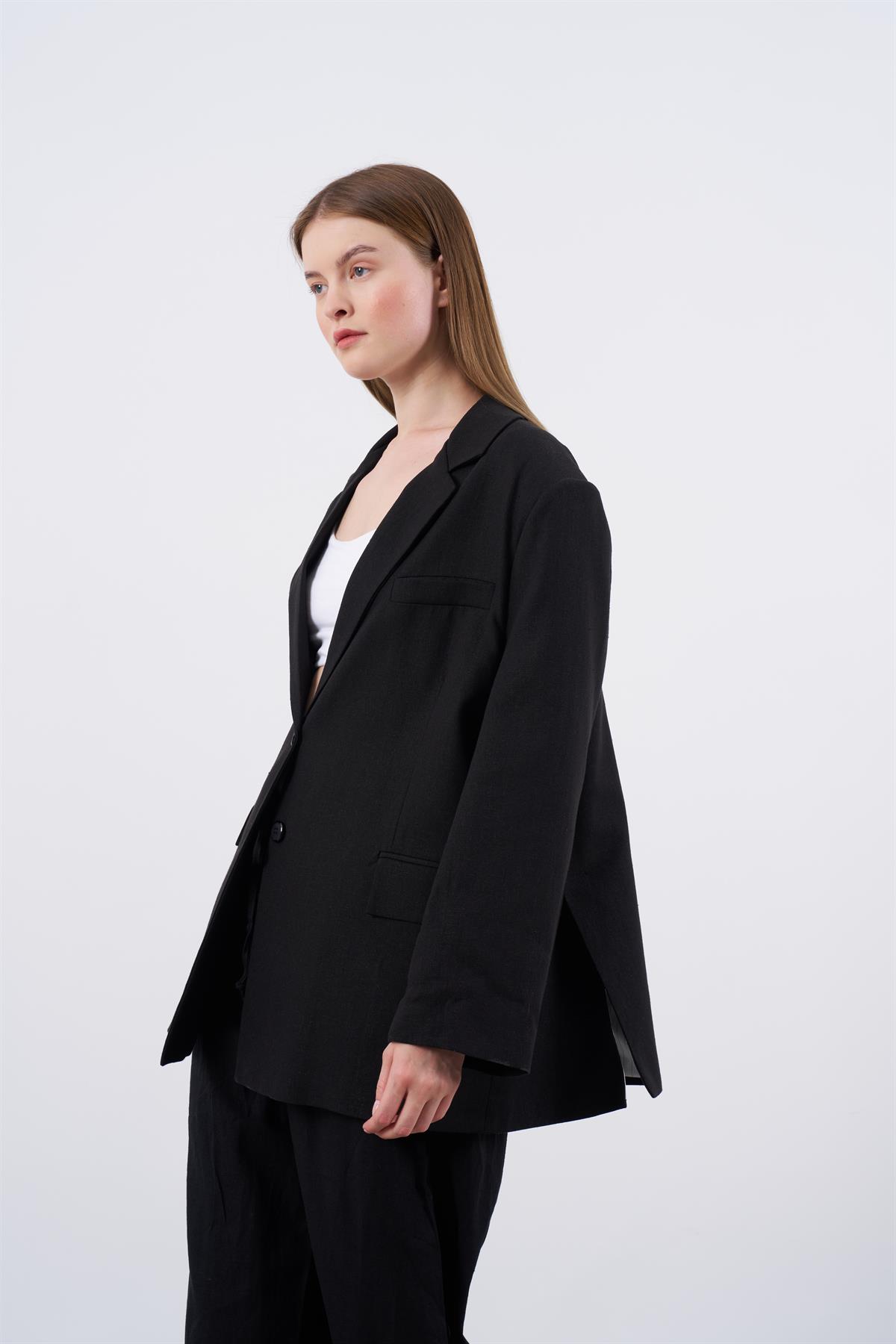 9433 KETEN CEKET SİYAH