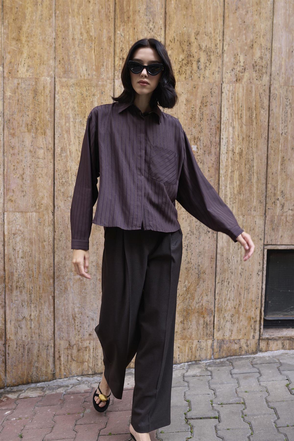 4997 OVERSIZE GÖMLEK KAHVE-LACİVERT