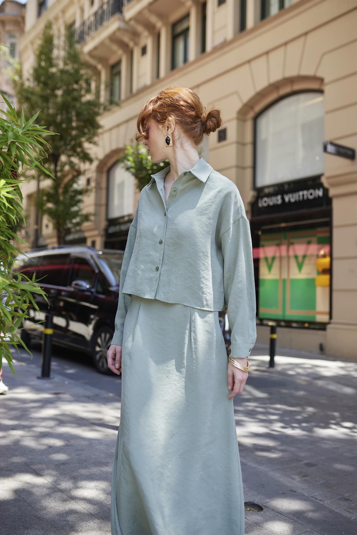 51153 GÖMLEK ELBİSE TAKIM ÇAĞLA YEŞİL