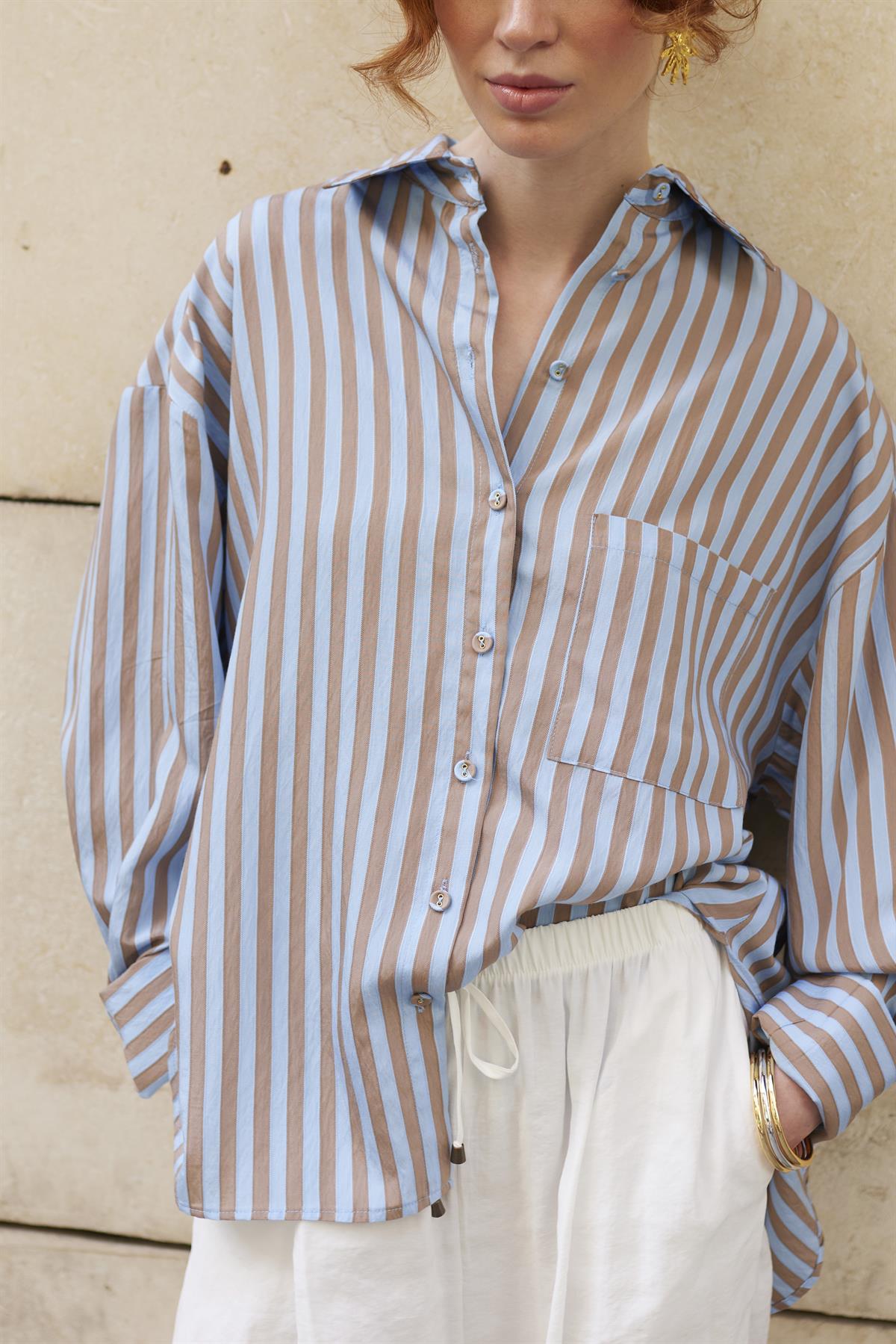 4969 ÇİZGİLİ GÖMLEK MAVİ-KAHVE