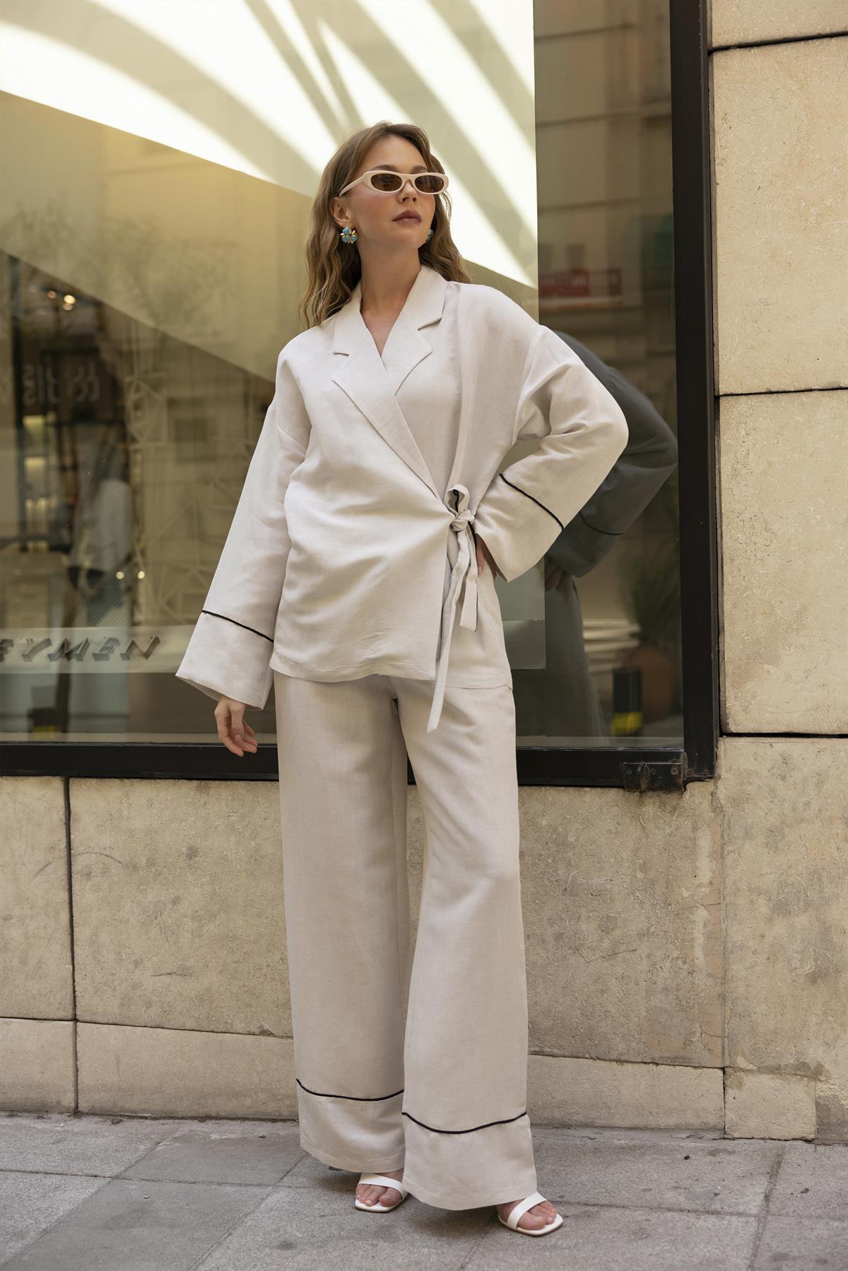 51144 BAĞCIKLI CEKET PANTOLON TAKIM TAŞ