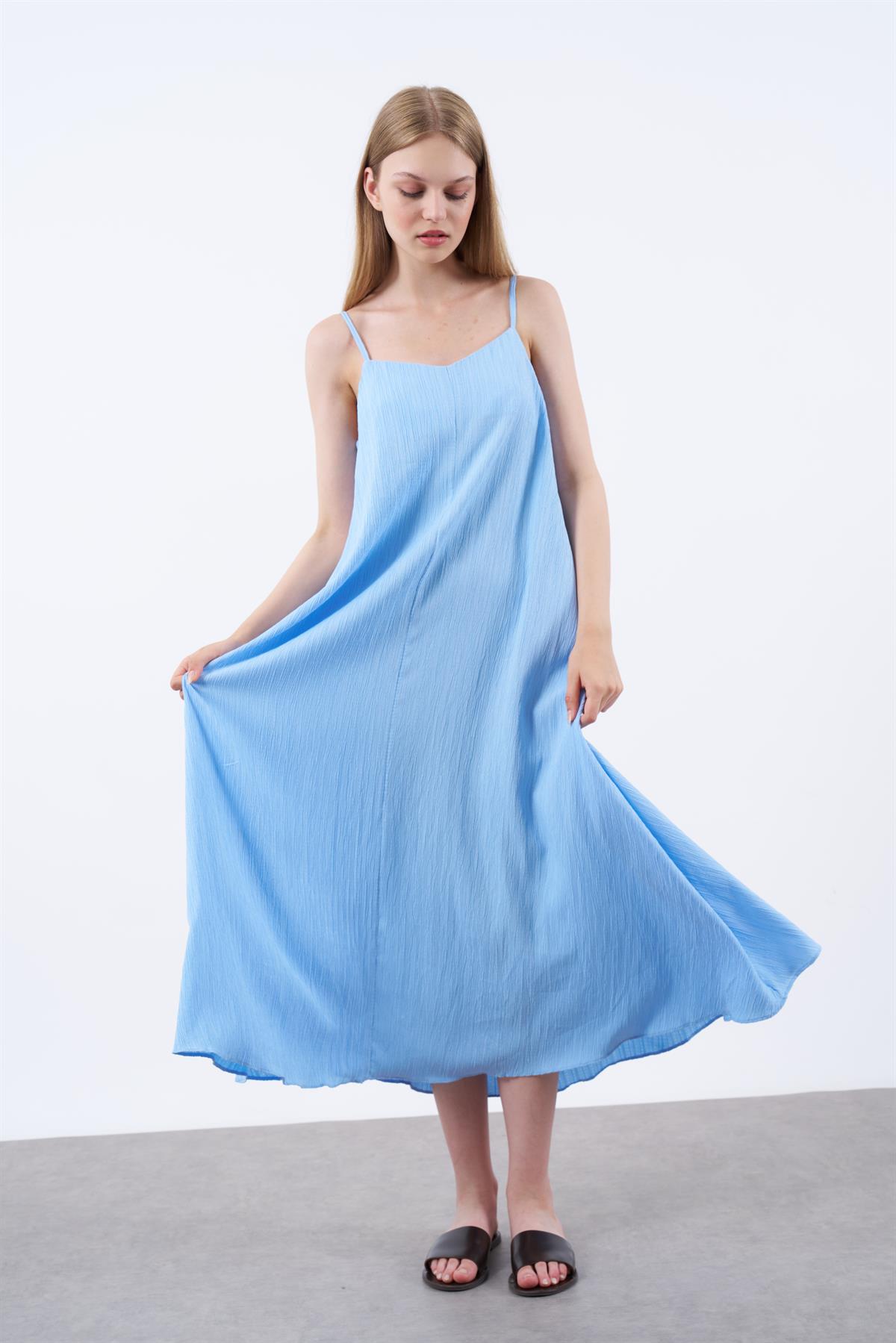 3124 ASKILI ELBİSE(2975) MAVİ