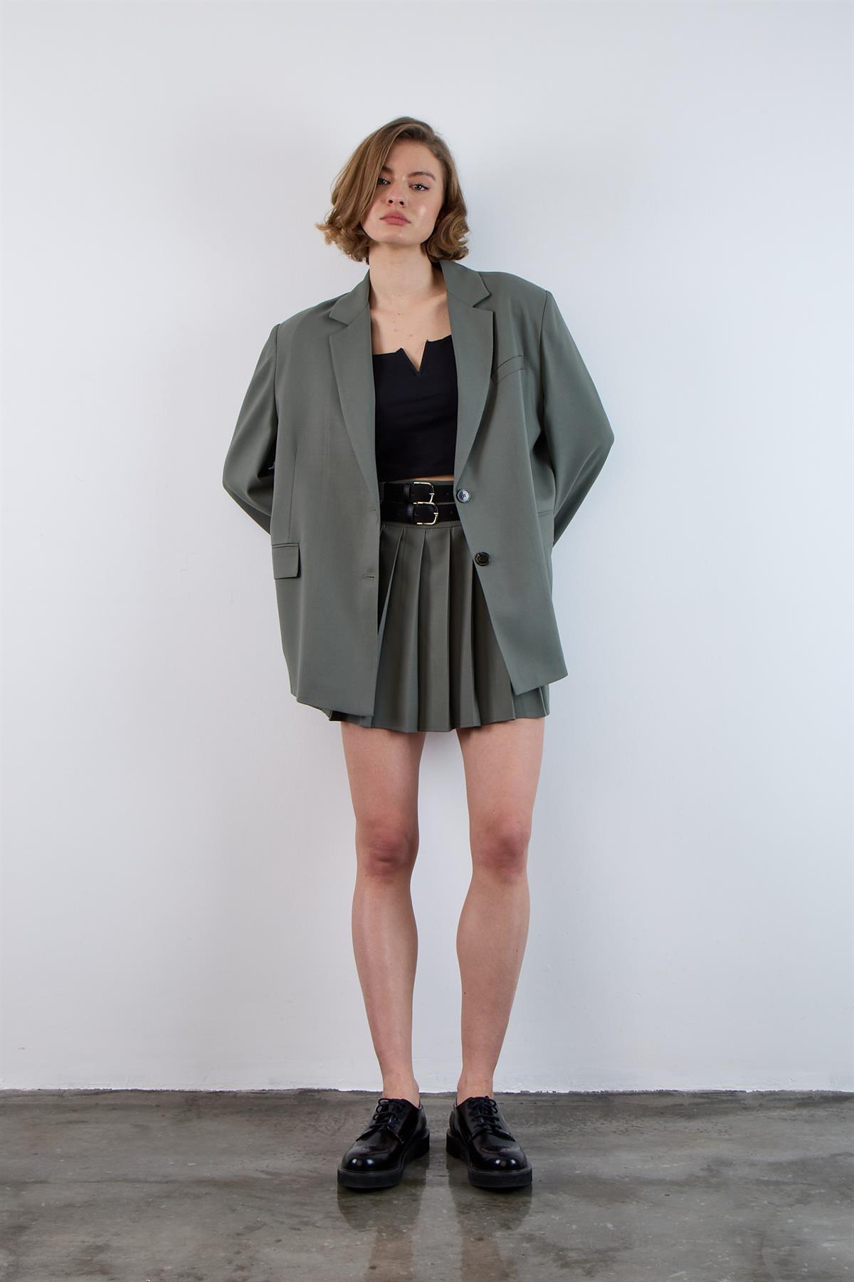 3239 PİLİLİ ÇİFT KEMERLİ ETEK HAKİ