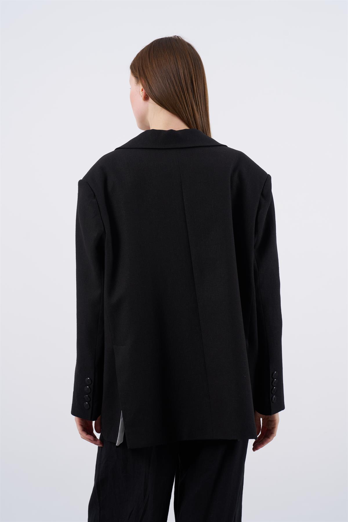 9433 KETEN CEKET SİYAH