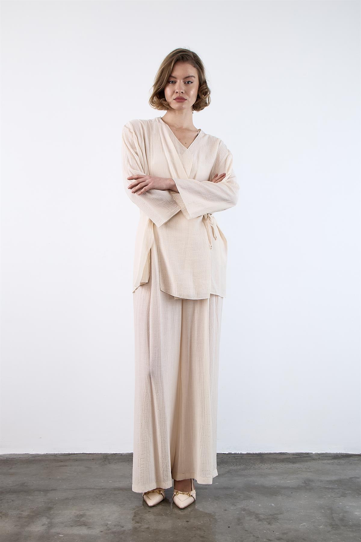 51109 KİMONO TAKIM KREM