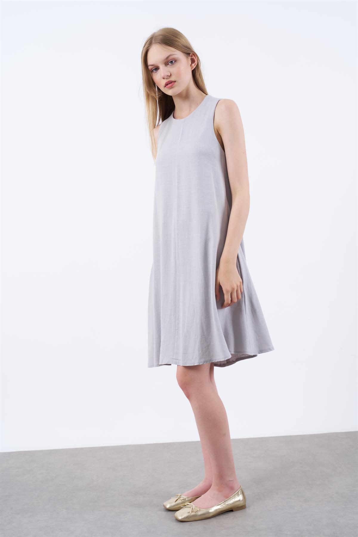 3181 SIFIR KOL KETEN ELBİSE GRİ