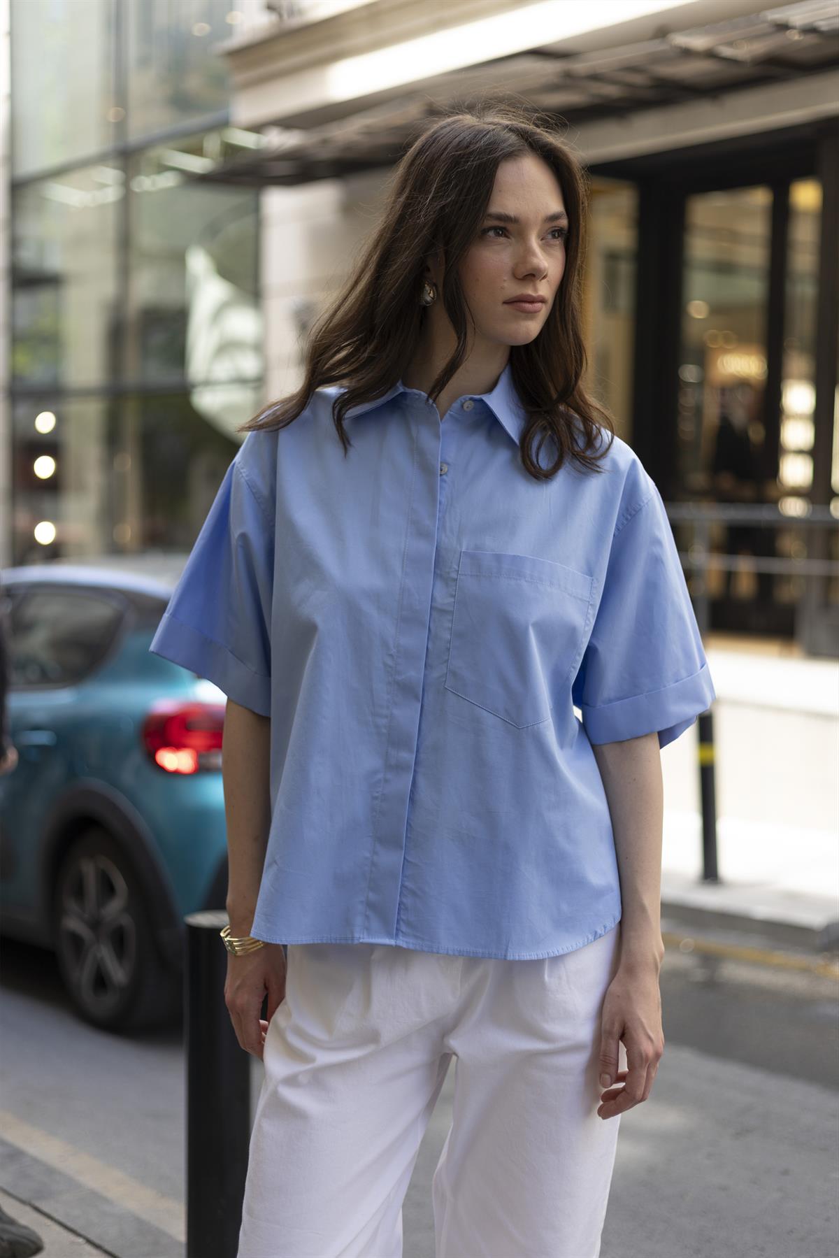 4968 POPLİN GÖMLEK MAVİ