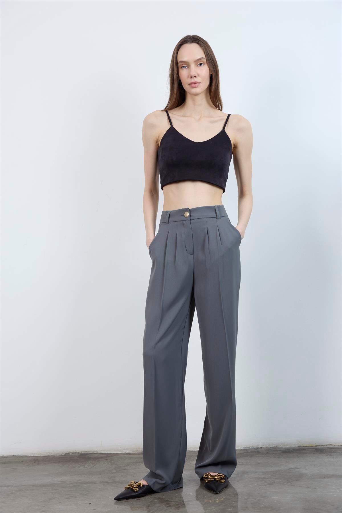 51078 PİLELİ PALAZZO PANTOLON GRİ