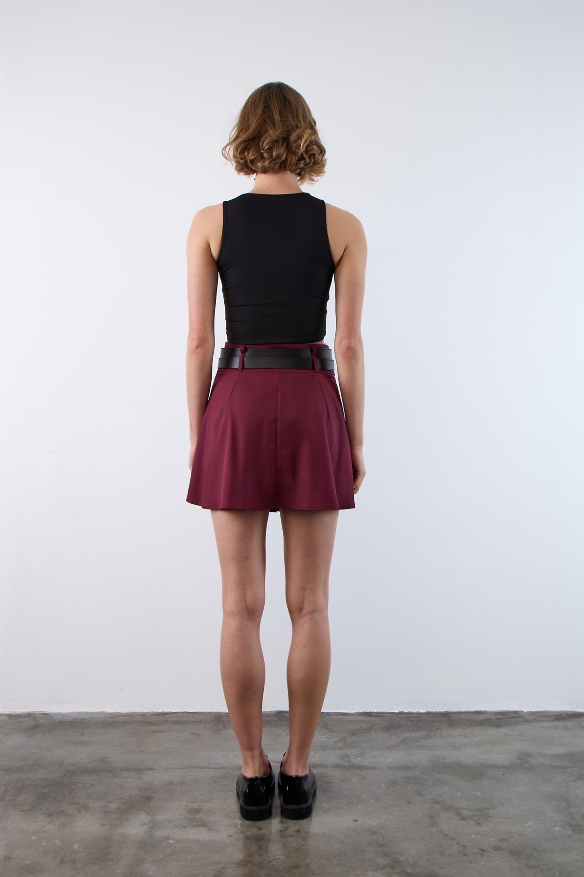 3239 PİLİLİ ÇİFT KEMERLİ ETEK BORDO