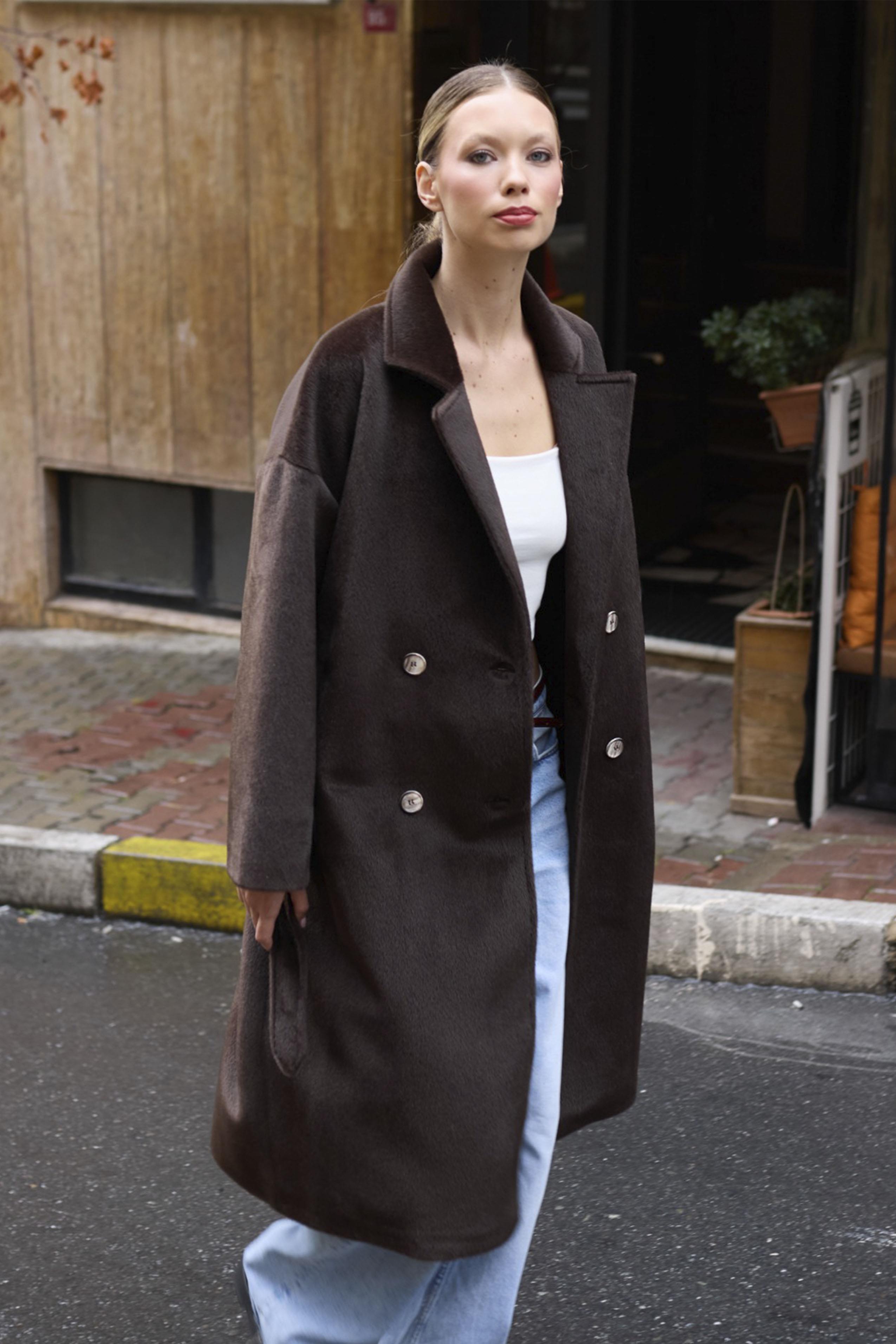 9610 PELUŞ TRENÇ KAHVE