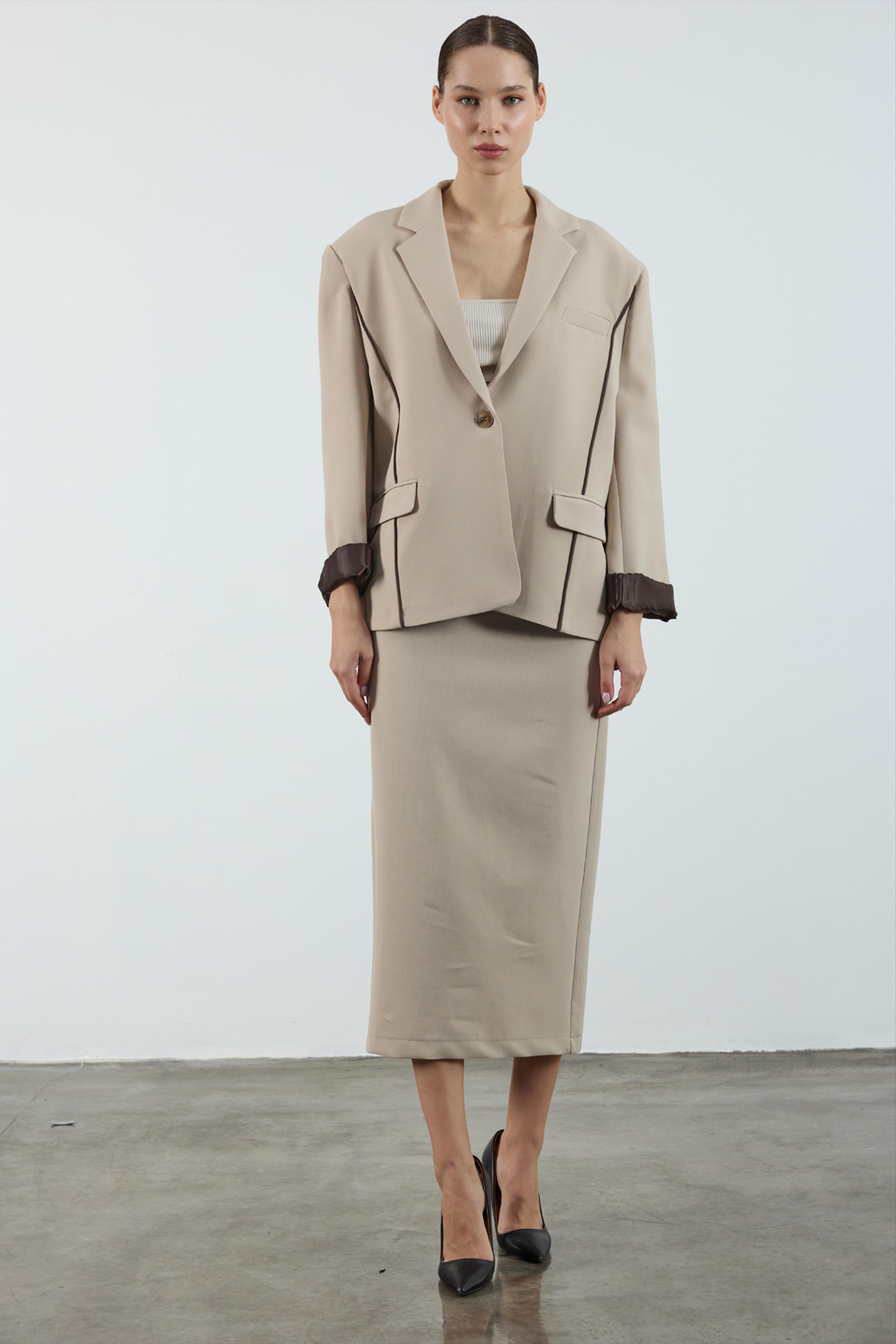 9555 BİYELİ CEKET TAŞ-KAHVE