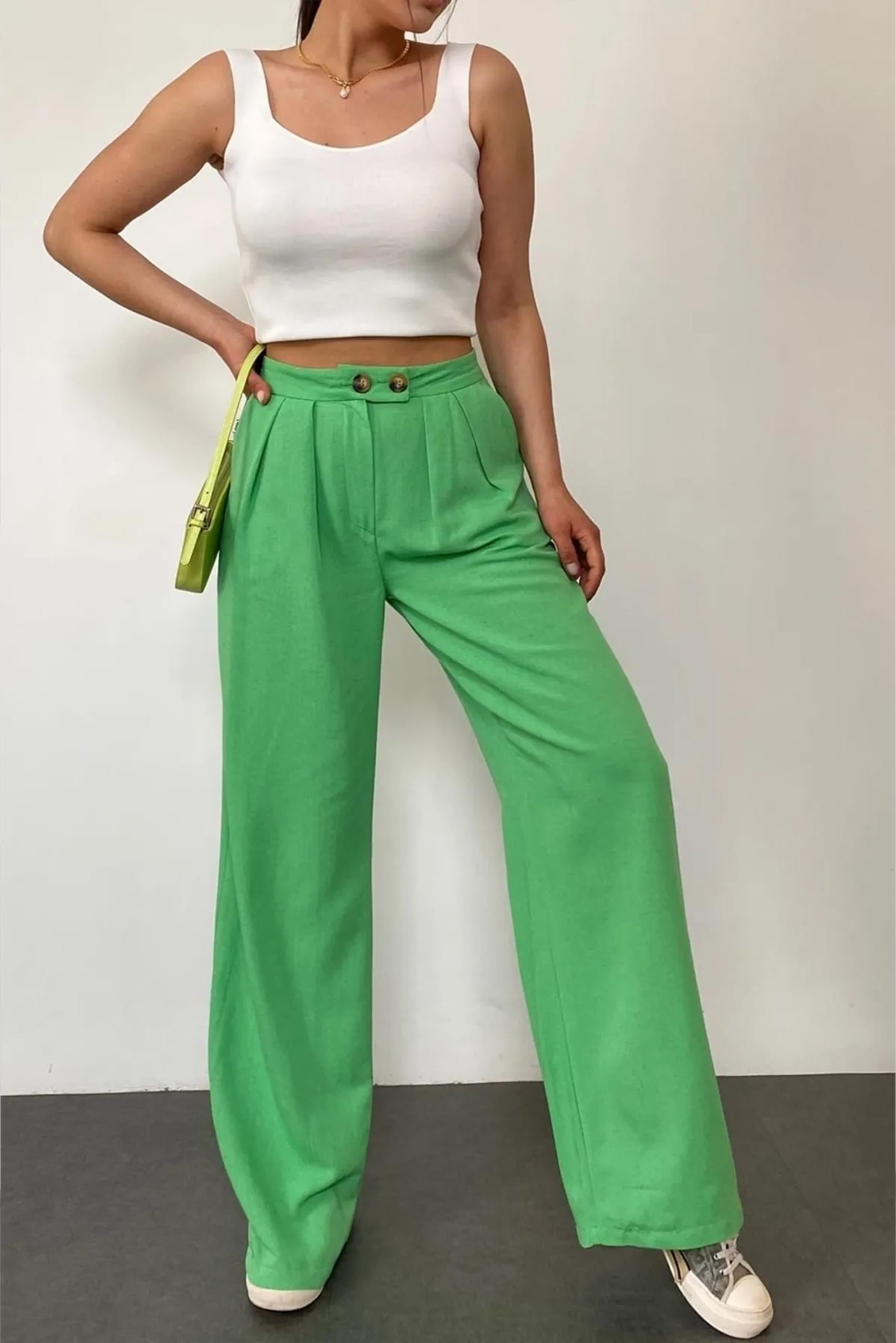 50467 VİSKON KETEN PANTOLON FISTIK YEŞİLİ