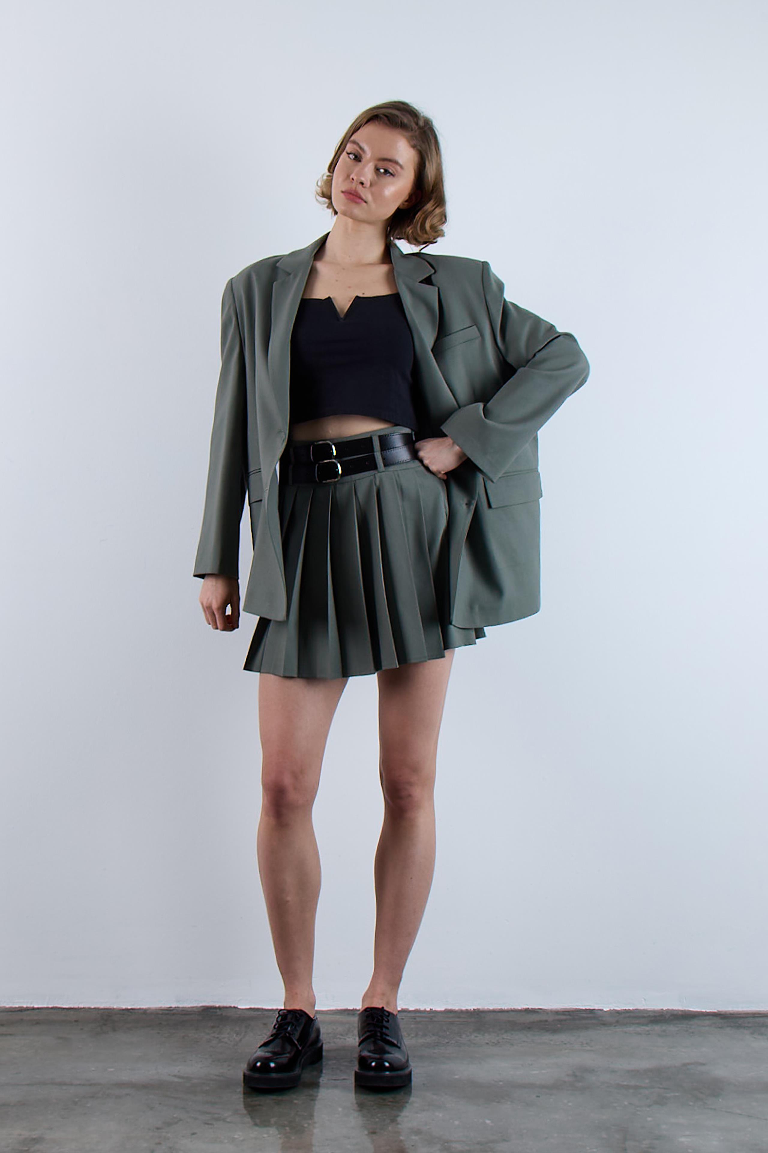 3239 PİLİLİ ÇİFT KEMERLİ ETEK HAKİ