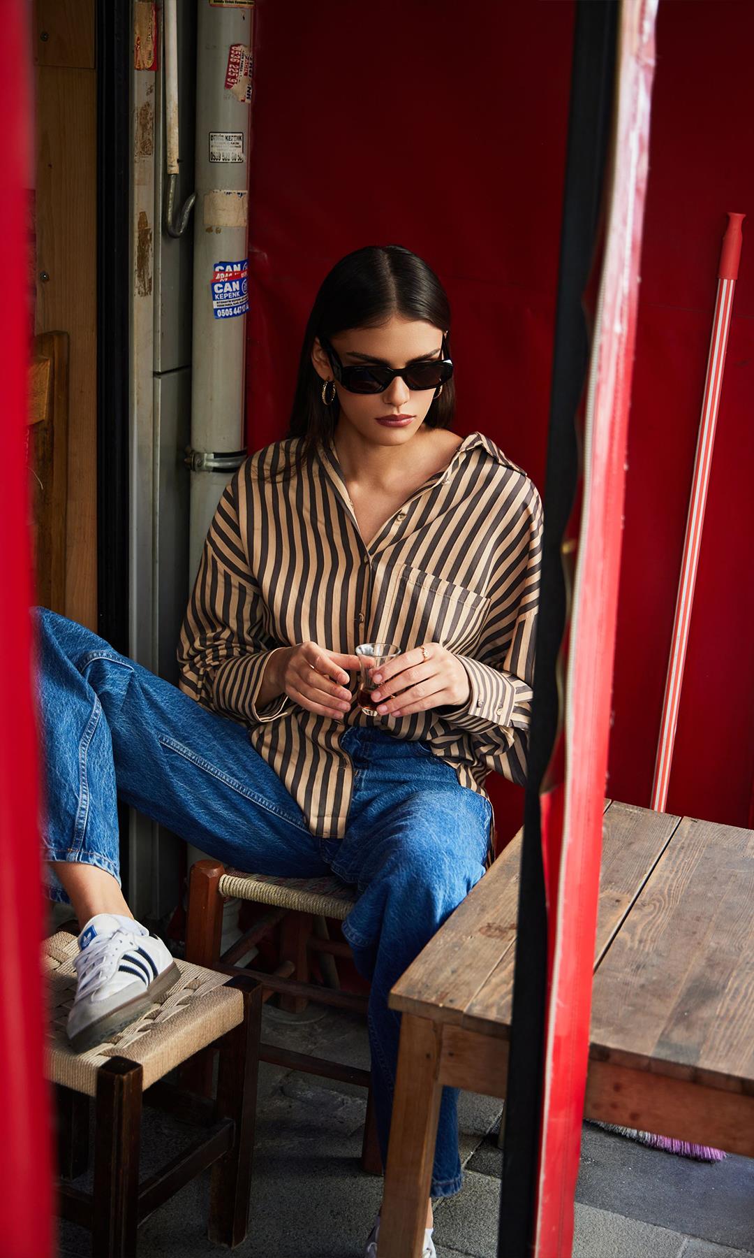 4969 ÇİZGİLİ GÖMLEK KAHVE-CAMEL