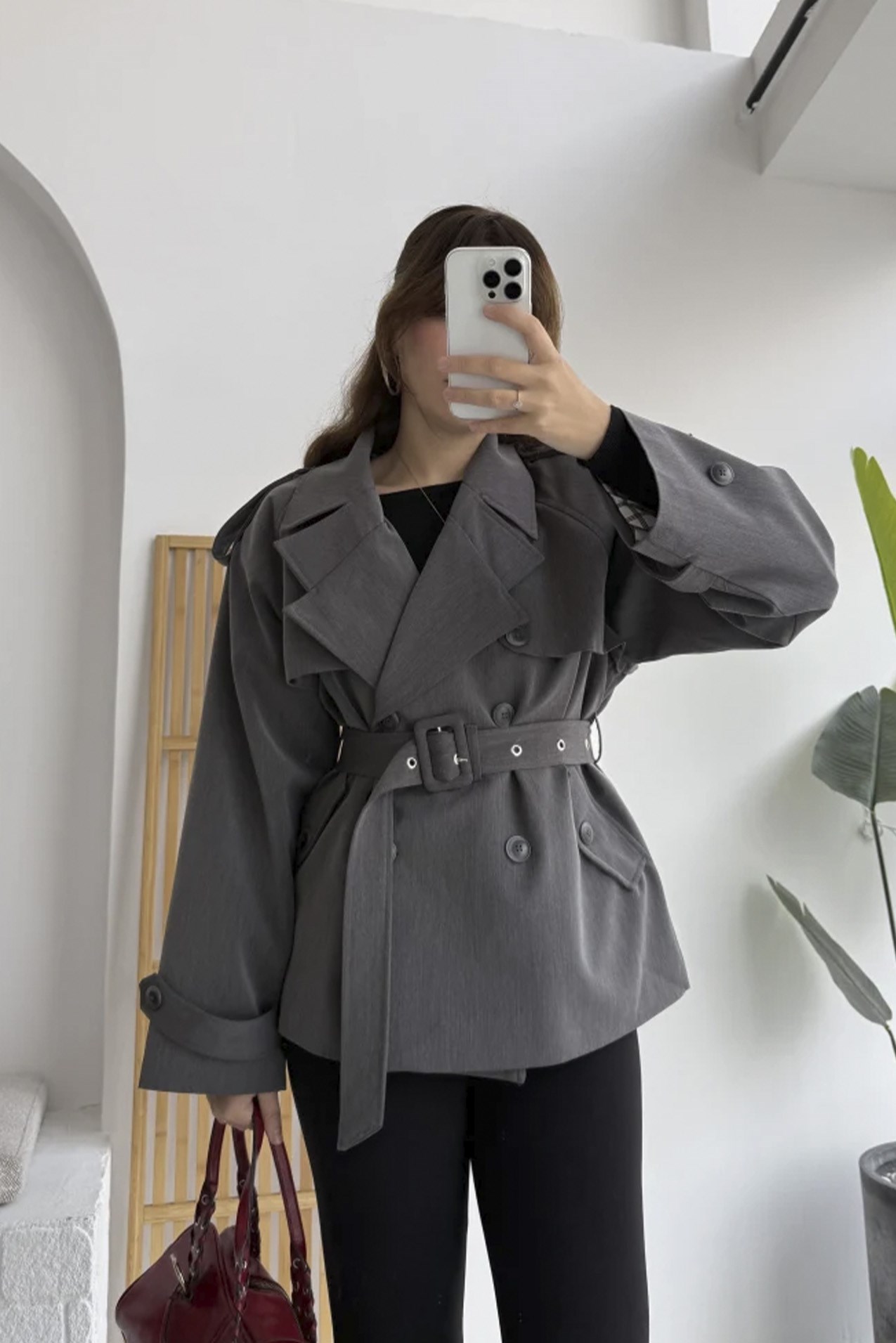 9587 ARA YAKALI TRENÇ ANTRASİT