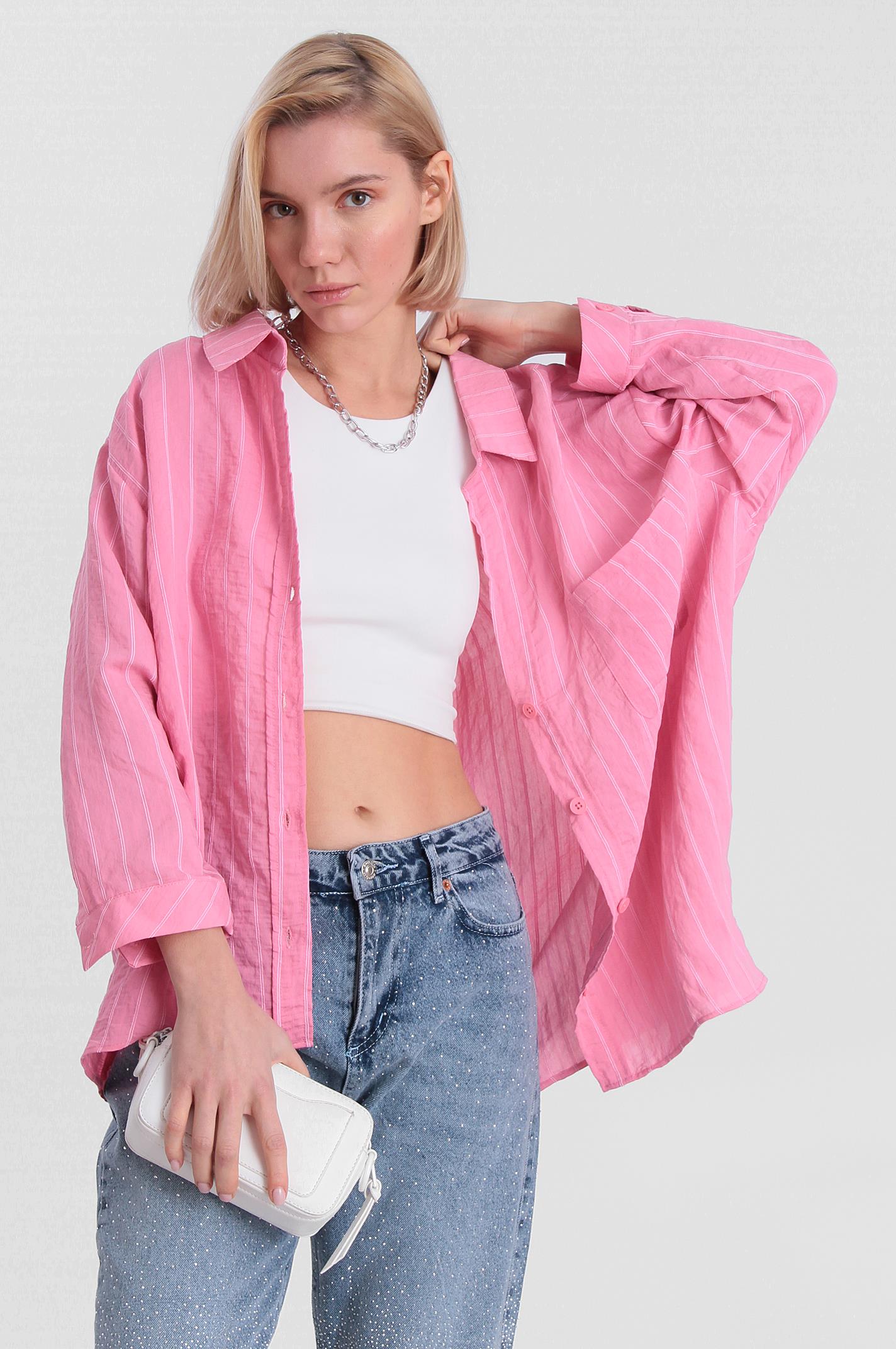 4758 OVERSIZE GÖMLEK(4612) PEMBE